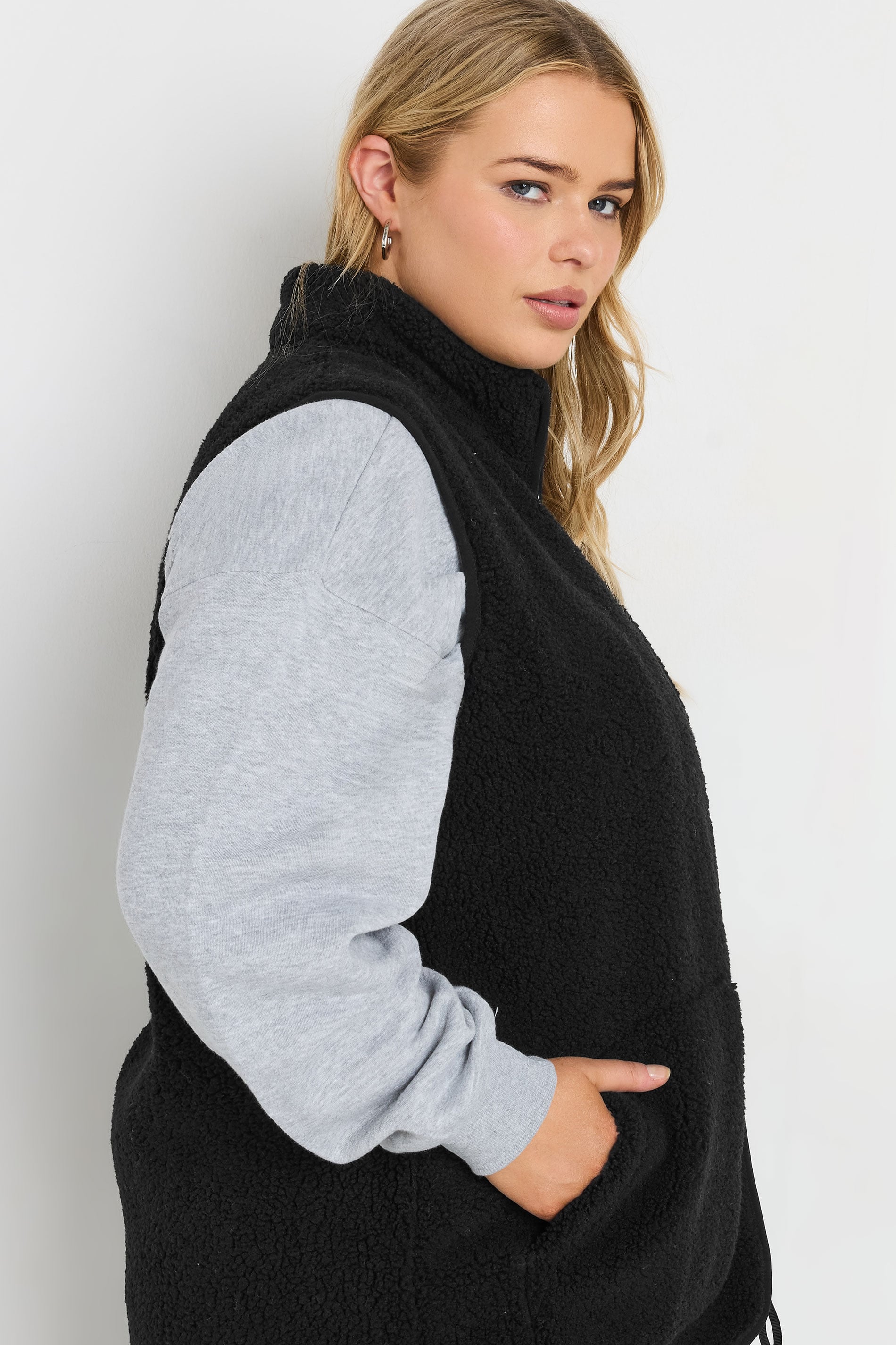YOURS Plus Size Black Teddy Borg Gilet | Yours Clothing 4