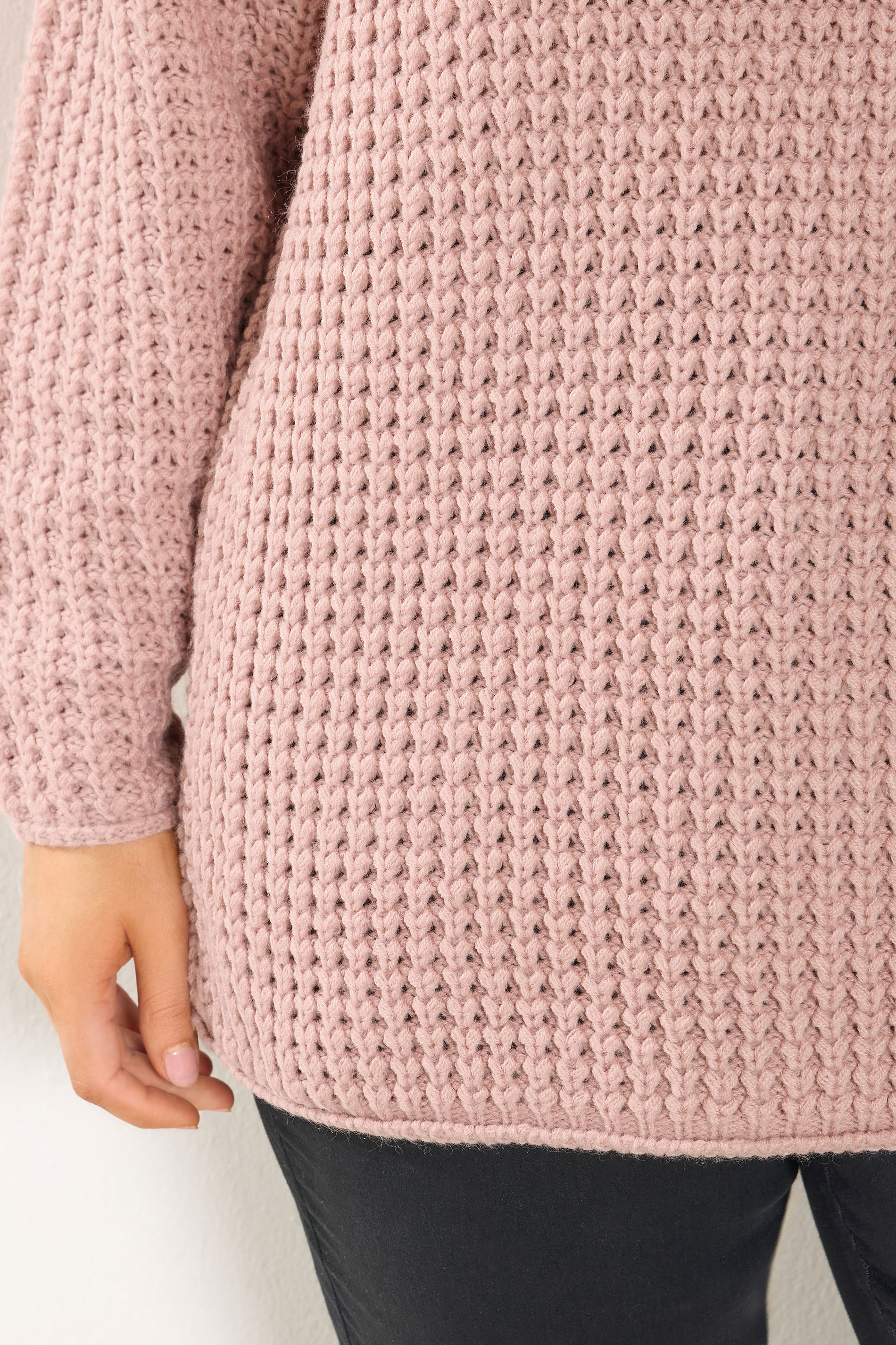 YOURS Plus Size Light Pink Waffle Knit Jumper | Yours Clothing 5