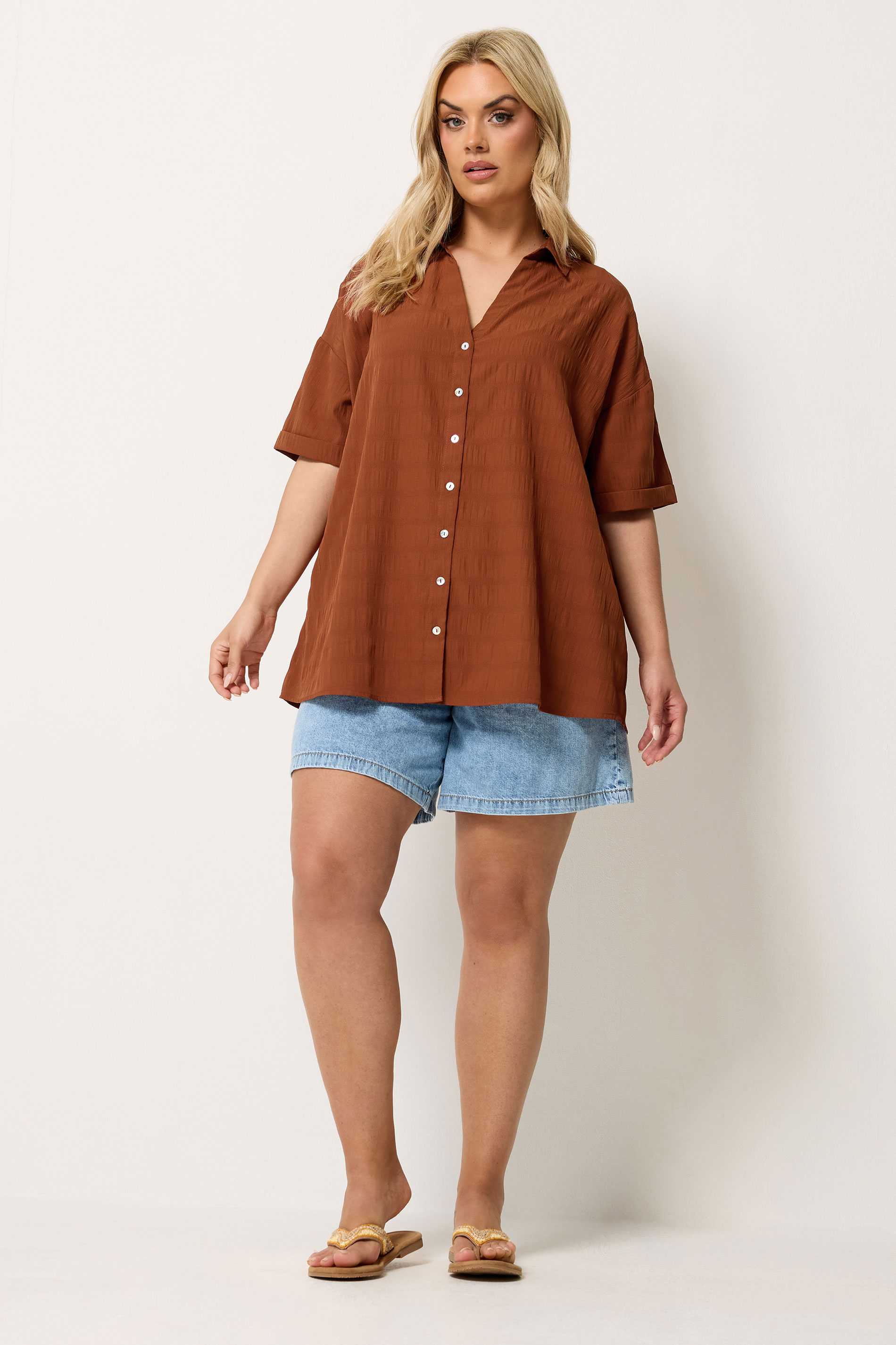 YOURS Plus Size Brown Textured Shirt | Yours Clothing 1