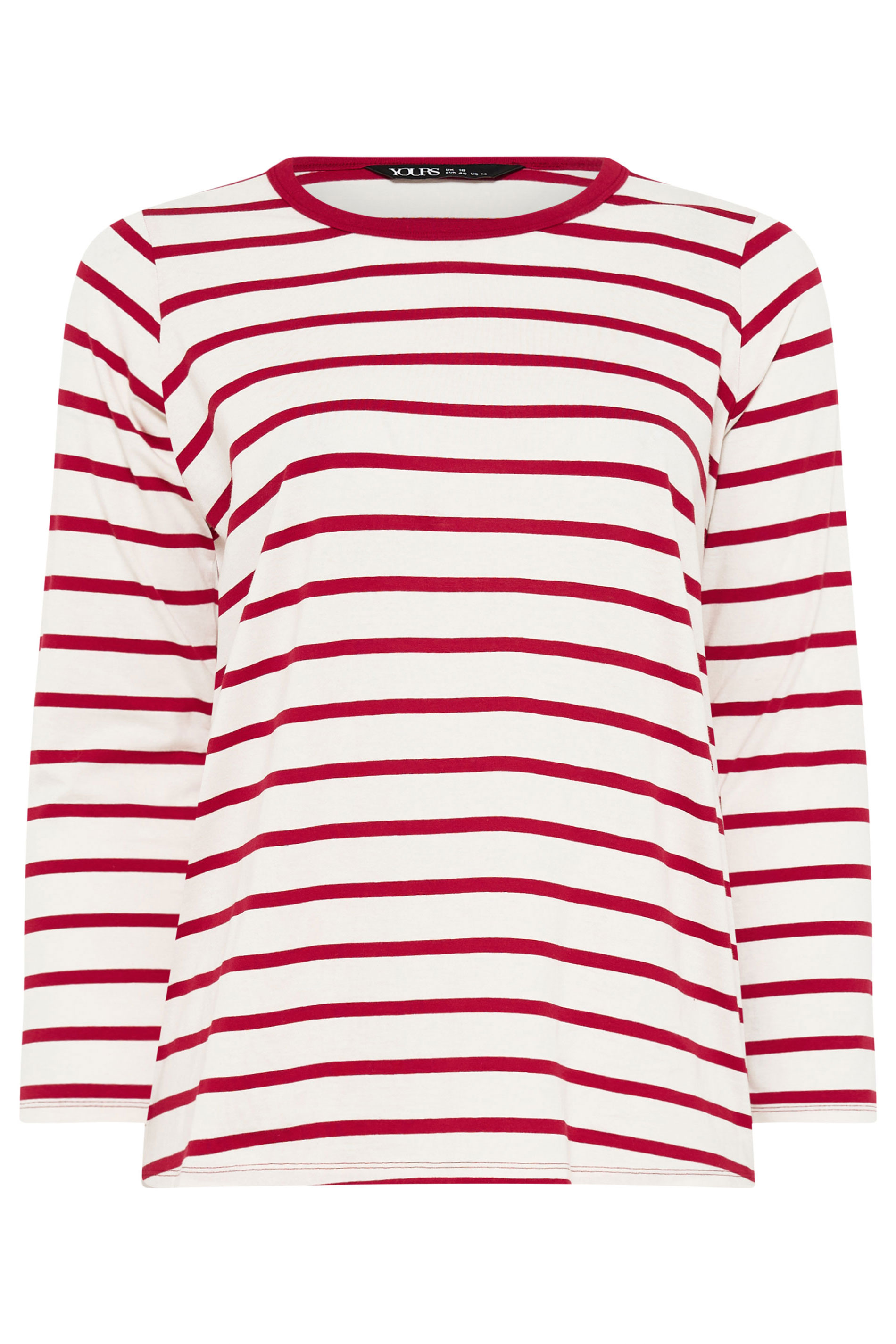 YOURS Plus Size Red Stripe Long Sleeve Ringer Top | Yours Clothing 5