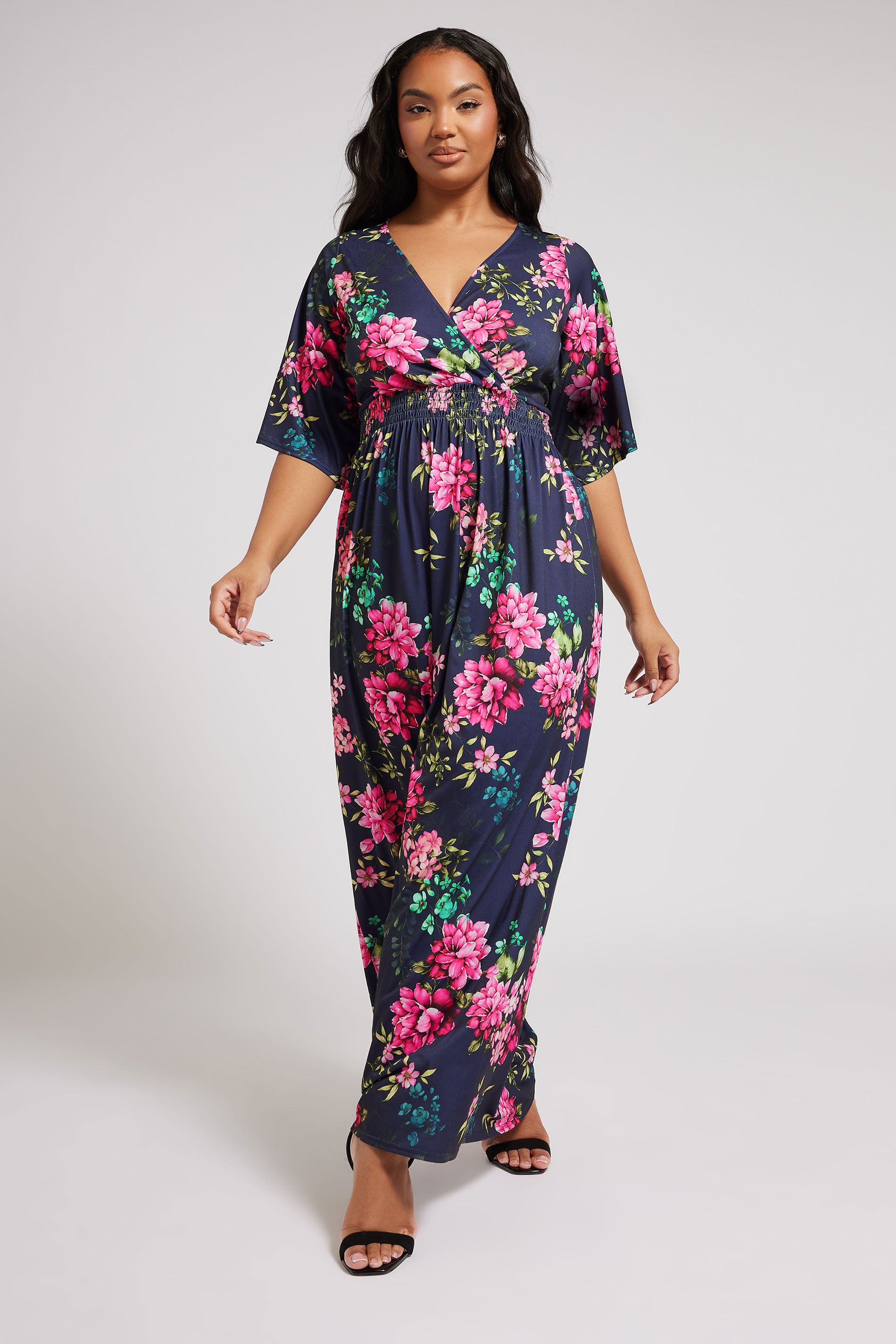 YOURS LONDON Plus Size Navy Blue Floral Print Maxi Dress | Yours Clothing 1