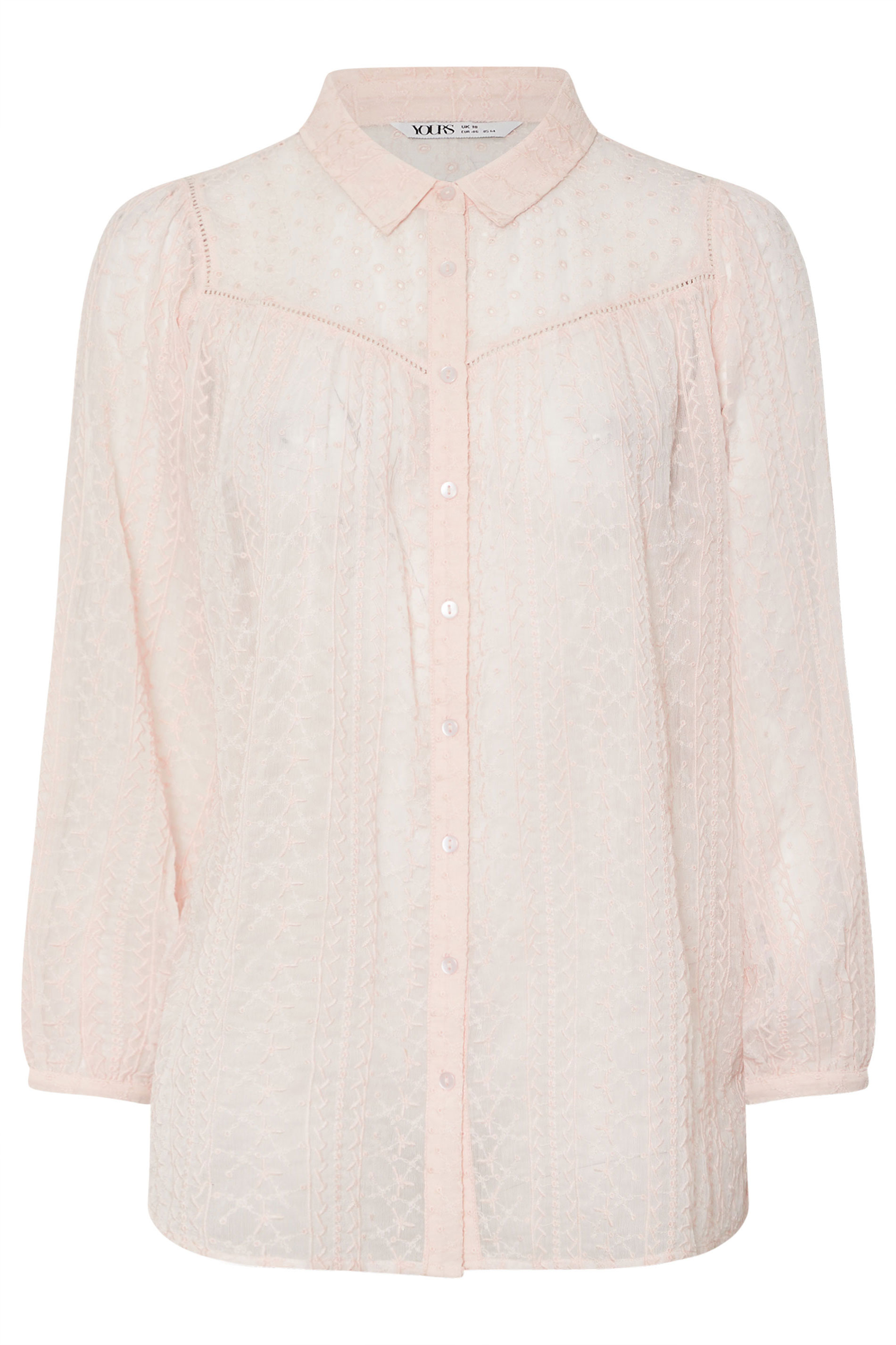 YOURS Plus Size Light Pink Sheer Embroidered Blouse | Yours Clothing 5