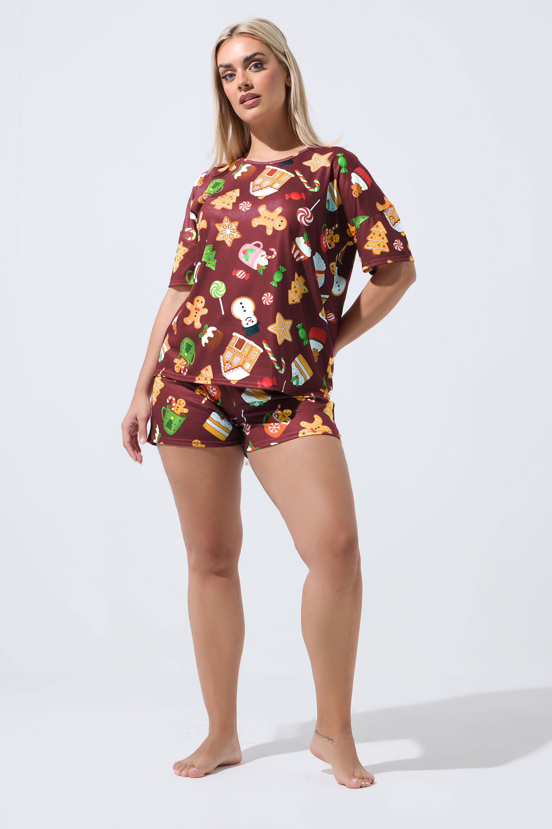 LIMITED COLLECTION Plus Size Pink Tiger Bow Christmas Novelty Pyjama Set | Yours Clothing 1