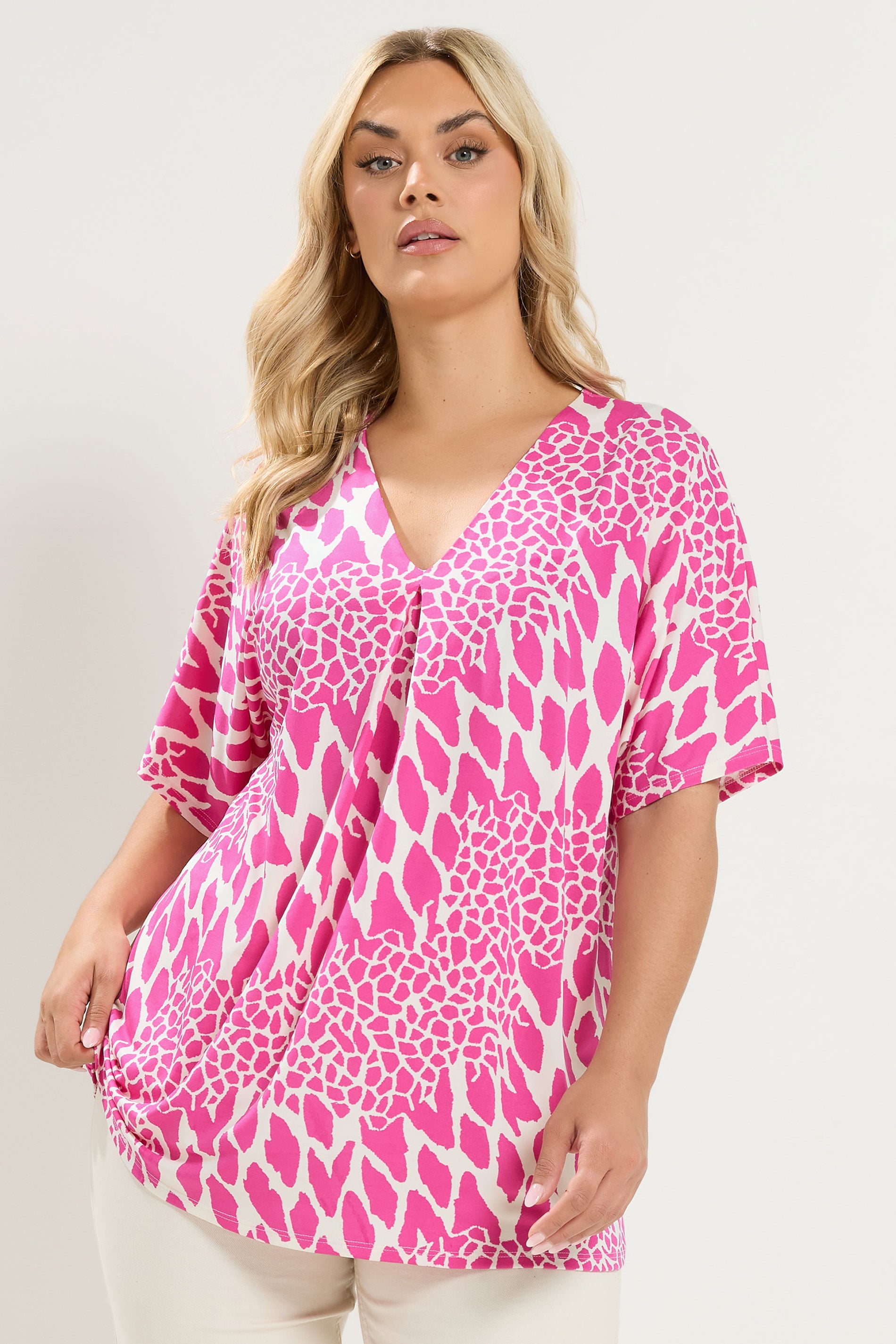 YOURS Plus Size Pink Abstract Pleat Front Top | yours Clothing 3