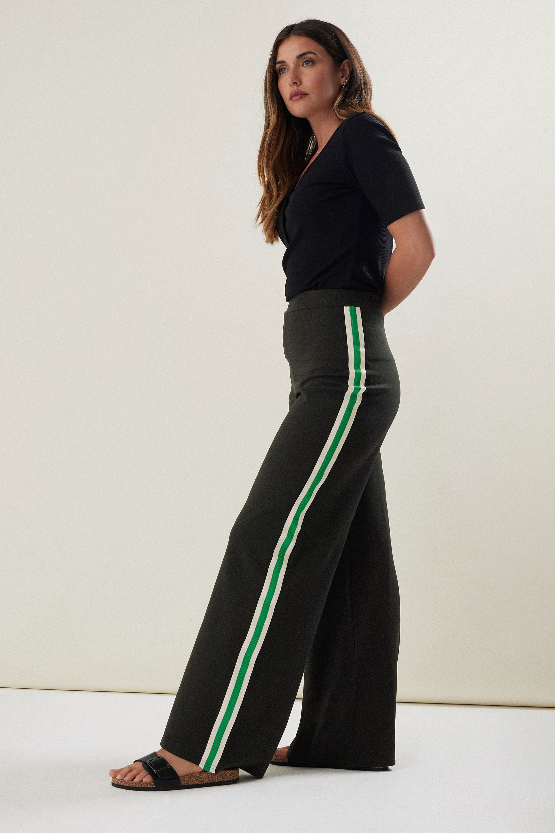LTS Tall Women's Black & Green Side Stripe Wide Leg Trousers | Long Tall Sally 3