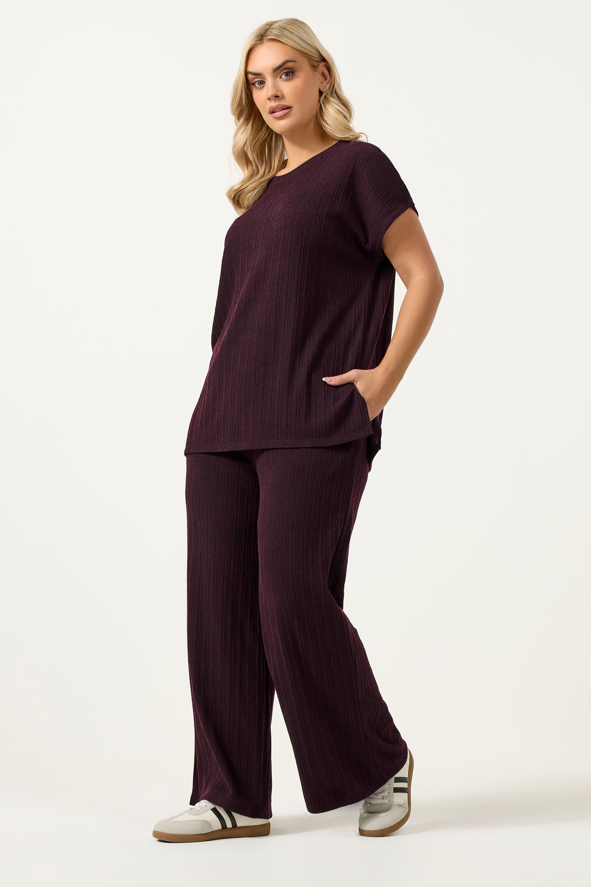 YOURS Plus Size Dark Purple Knitted T-Shirt | Yours Clothing 1