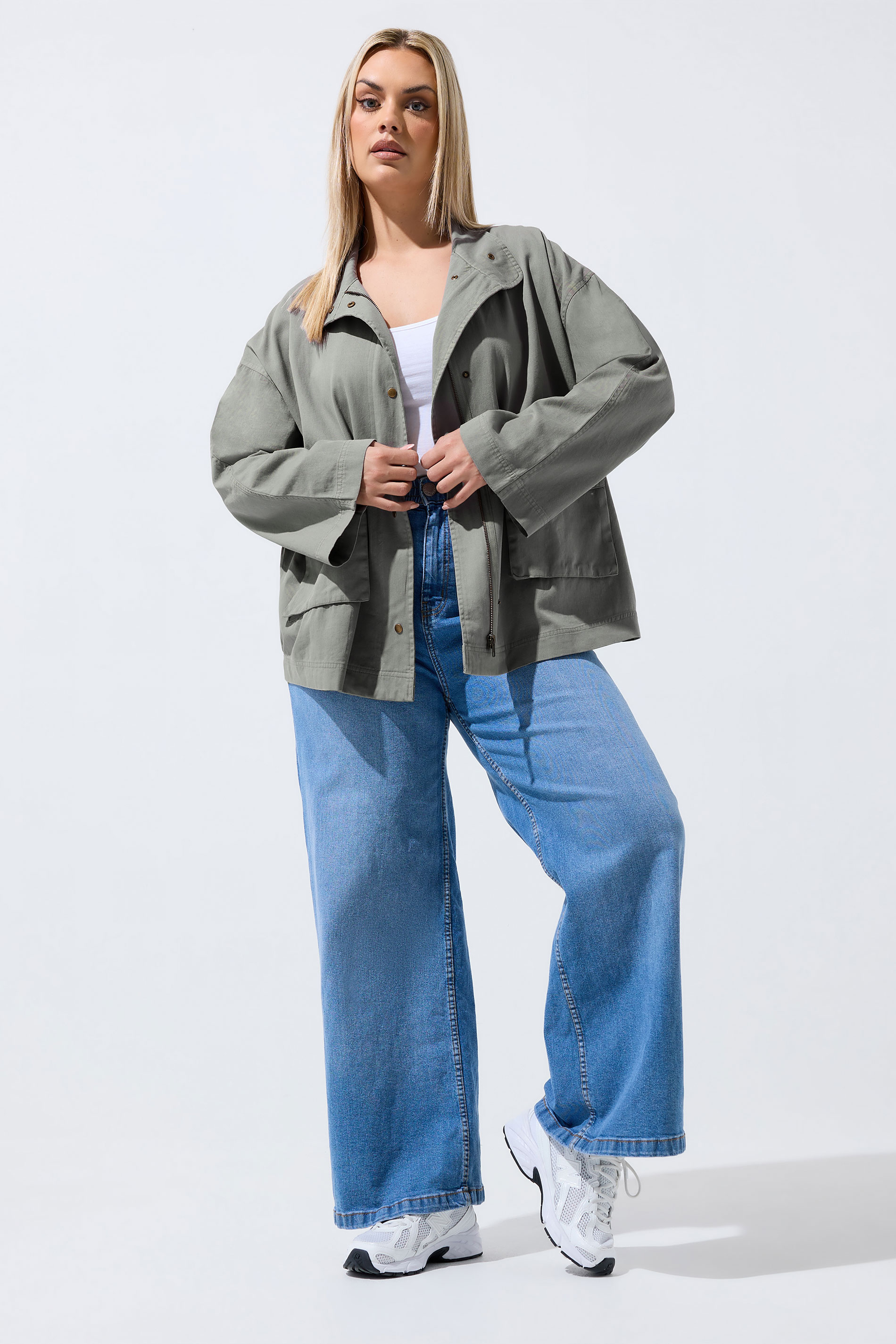 LIMITED COLLECTION Plus Size Stone Grey Funnel Neck Shacket | Yours Clothing 2