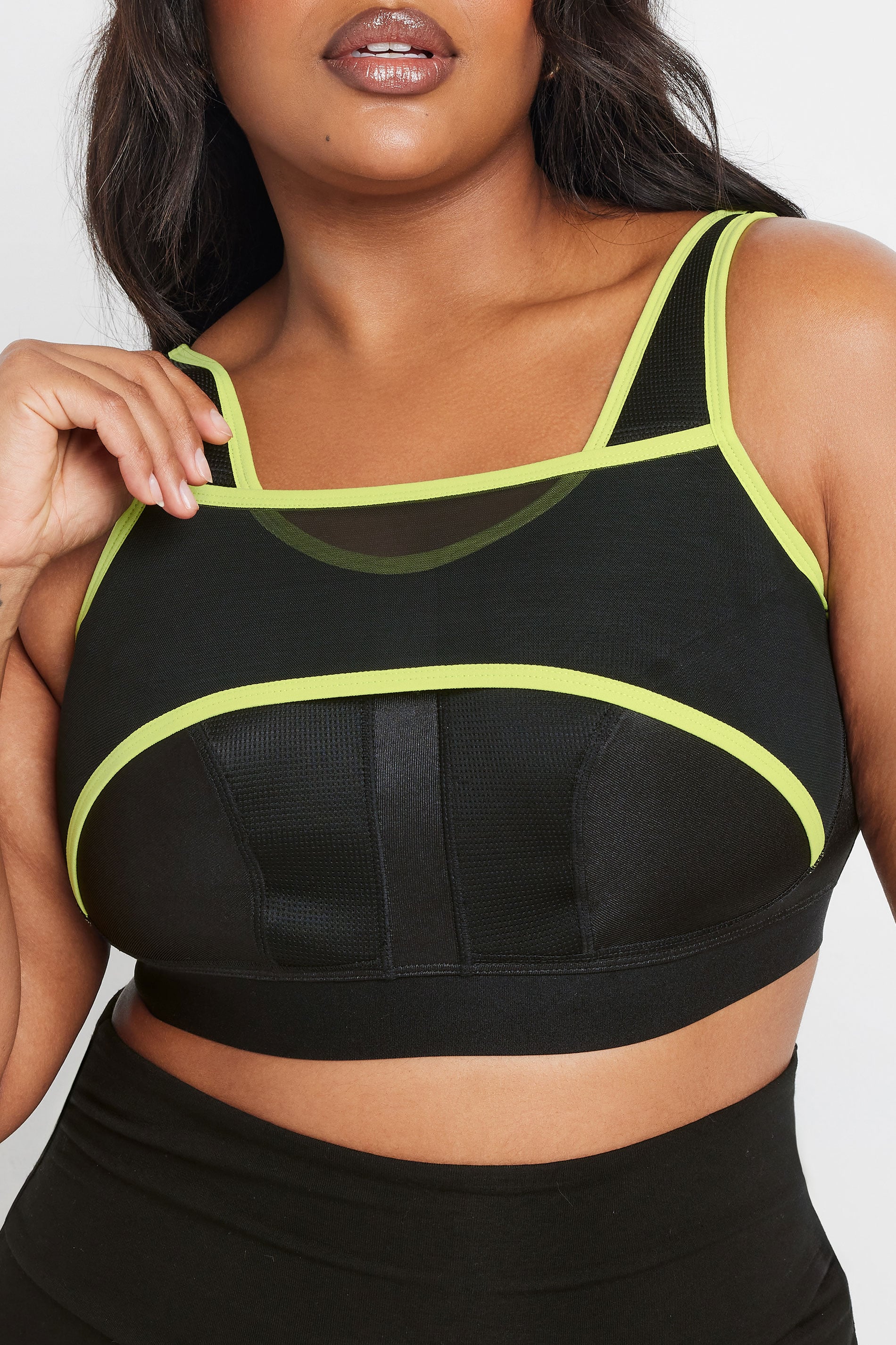 YOURS Plus Size Black Mesh Contrast Trim Non Padded Sports Bra | Yours Clothing 5