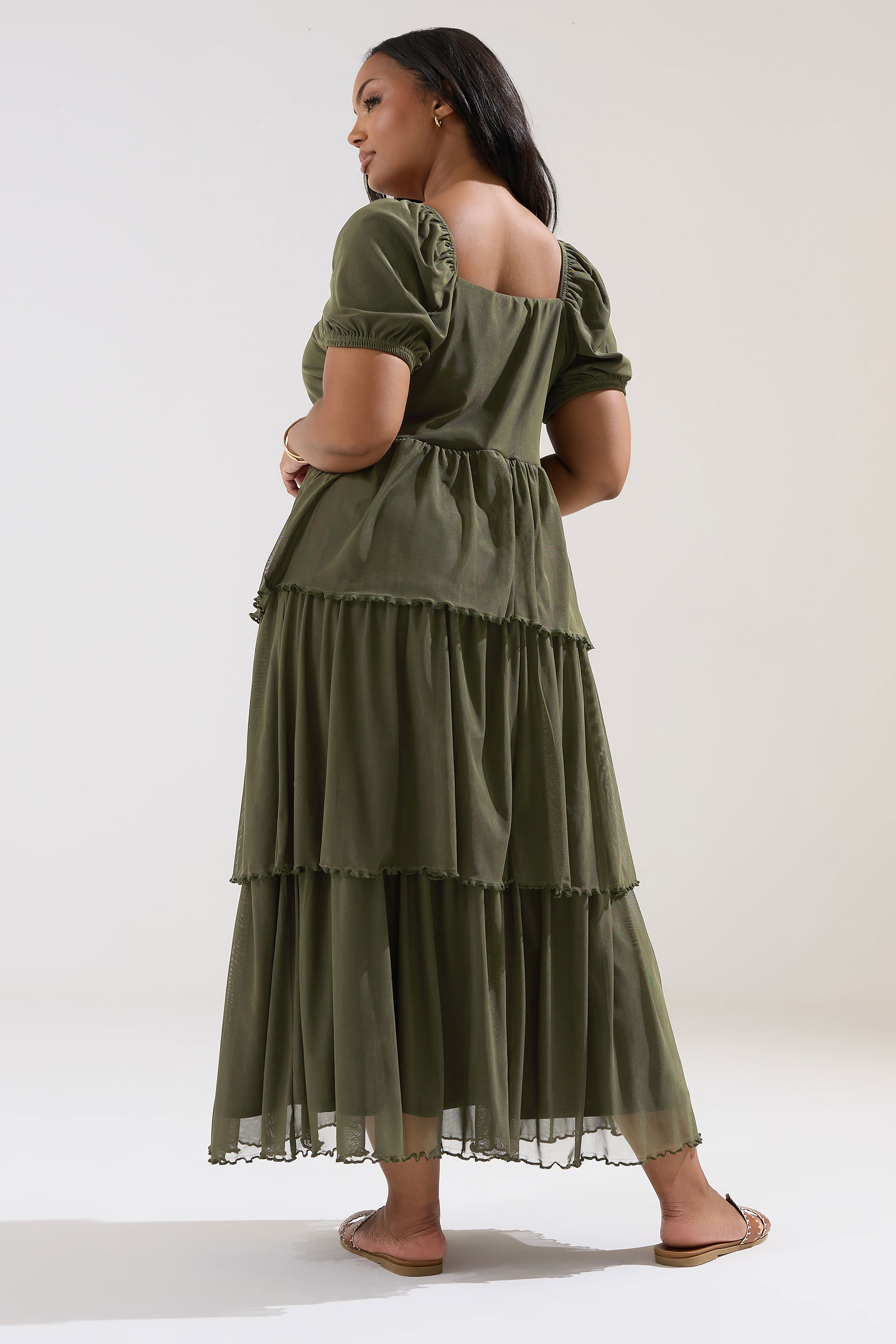 YOURS Plus Size Khaki Green Tiered Maxi Dress | Yours Clothing 4