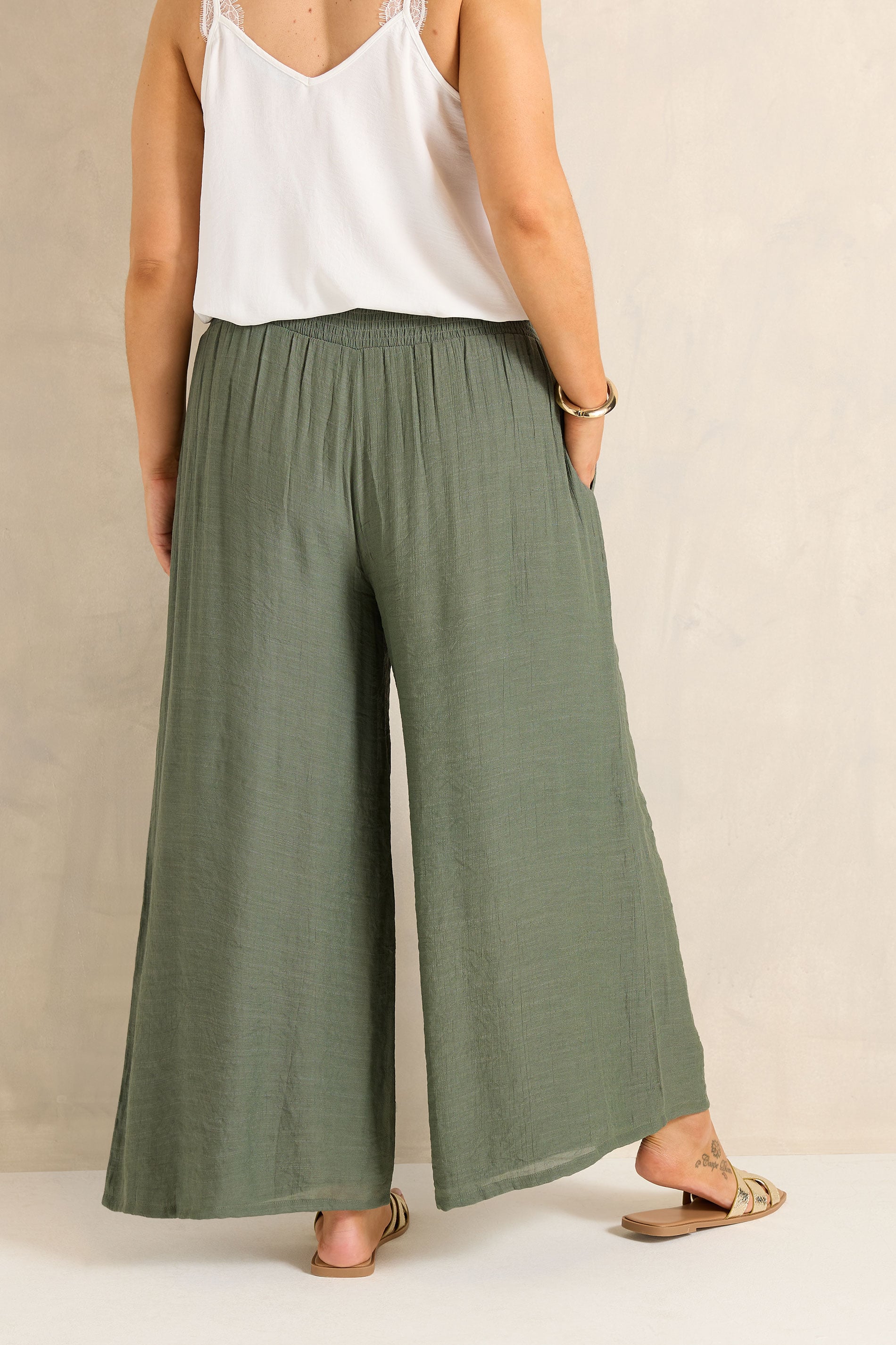 EVANS Plus Size Khaki Green Wide Leg Trouser | Evans 6
