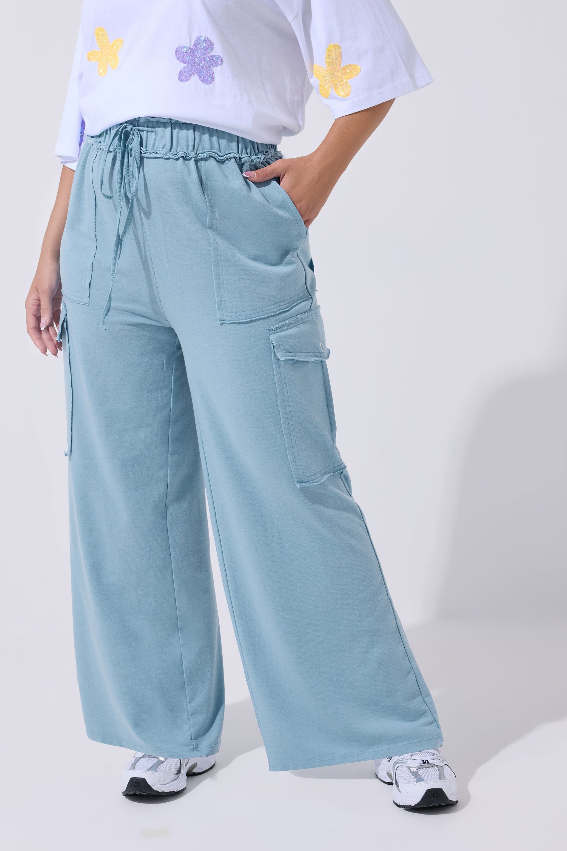 LIMITED COLLECTION Plus Size Blue Washed Cargo Joggers | Yours Clothing 3
