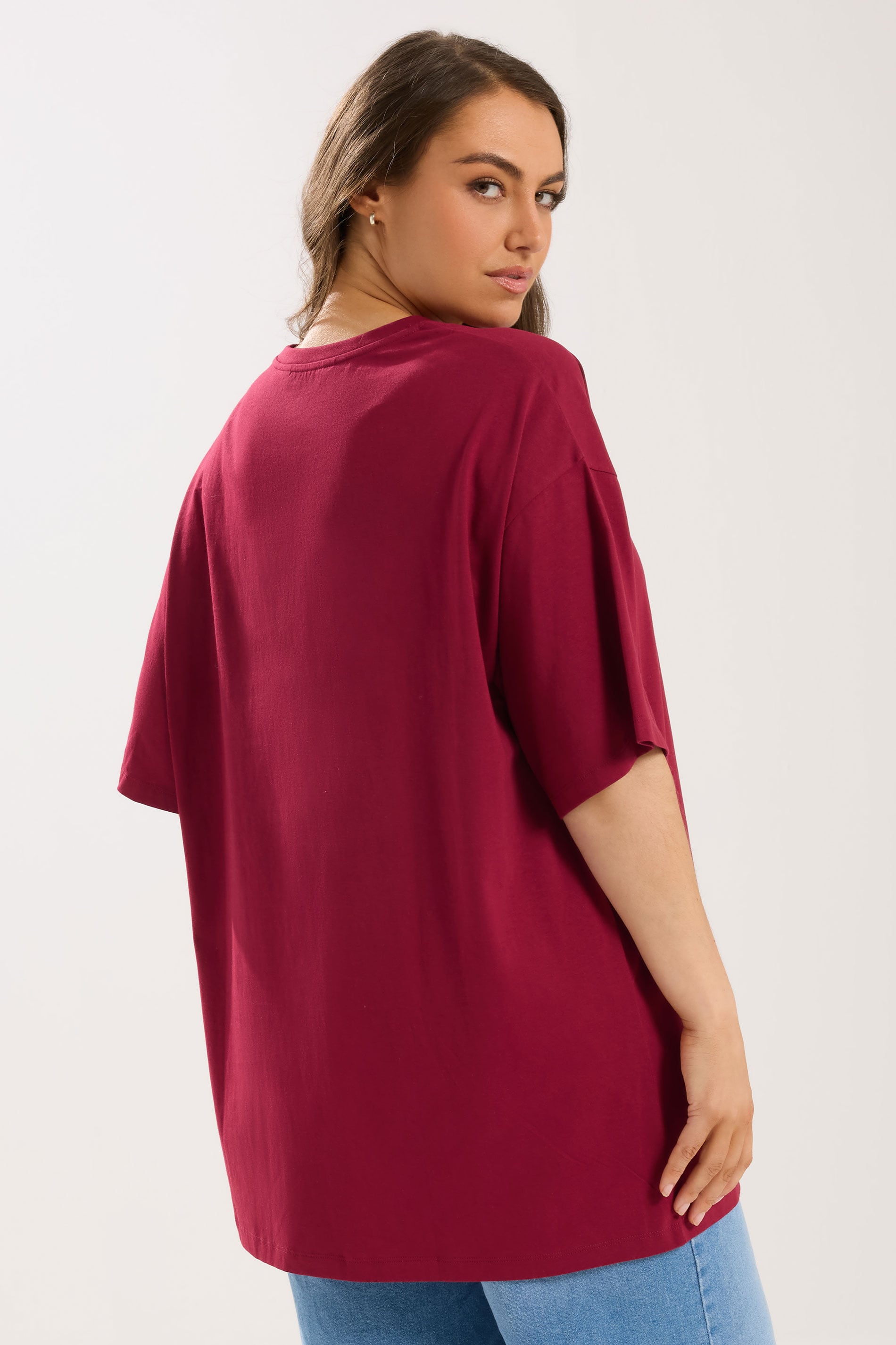 YOURS Plus Size Wine Red Relaxed Longline T-Shirt | Yours Clothing 2