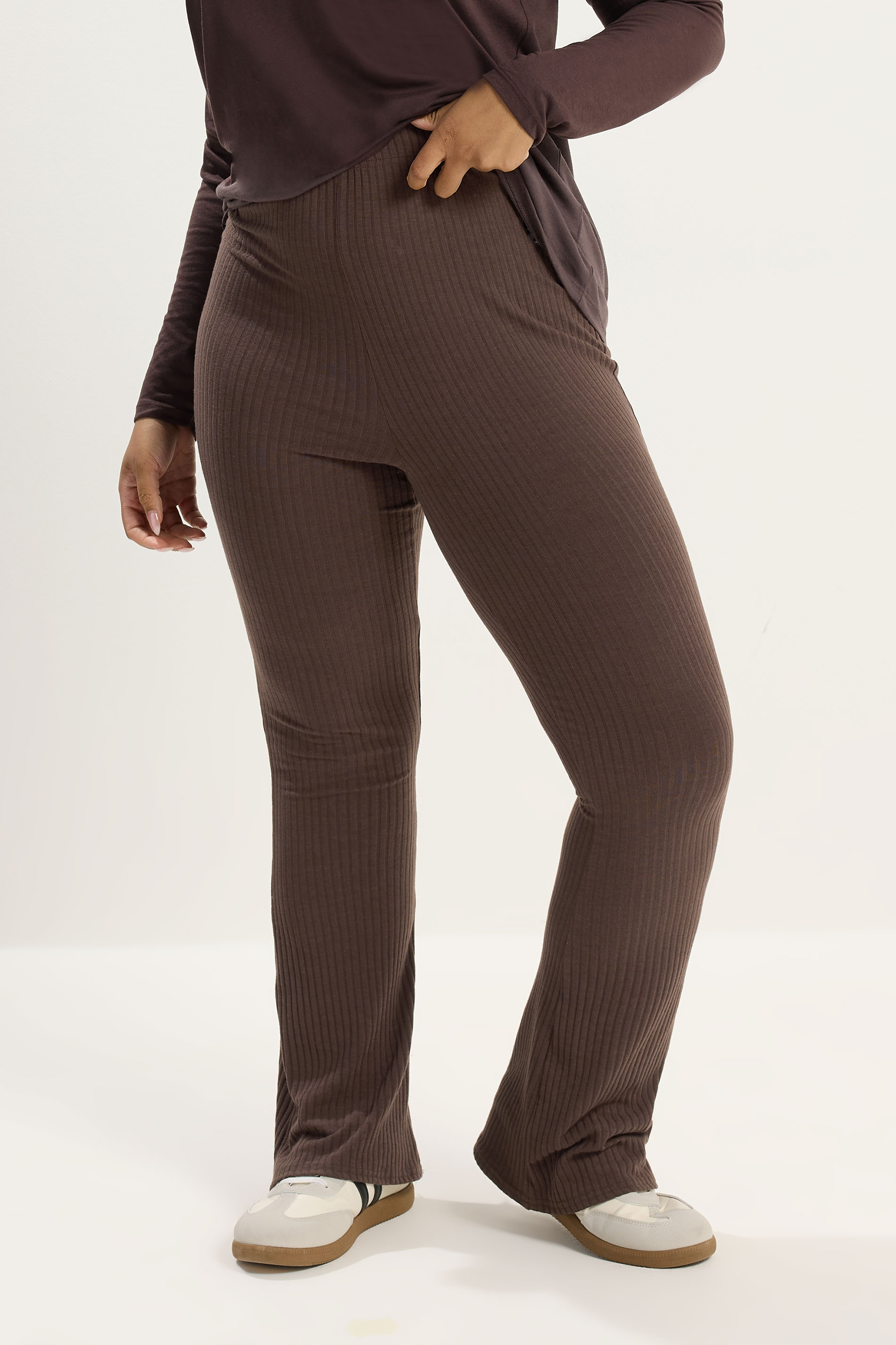 YOURS Plus Size Chocolate Brown Flare Leggings | Yours Clothing 1