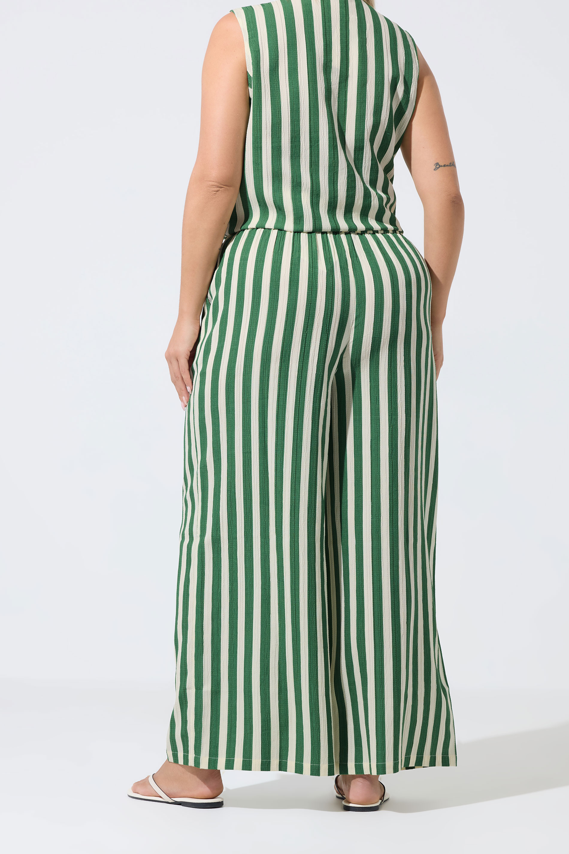 LIMITED COLLECTION Plus Size Green & White Stripe Trousers | Yours Clothing  2