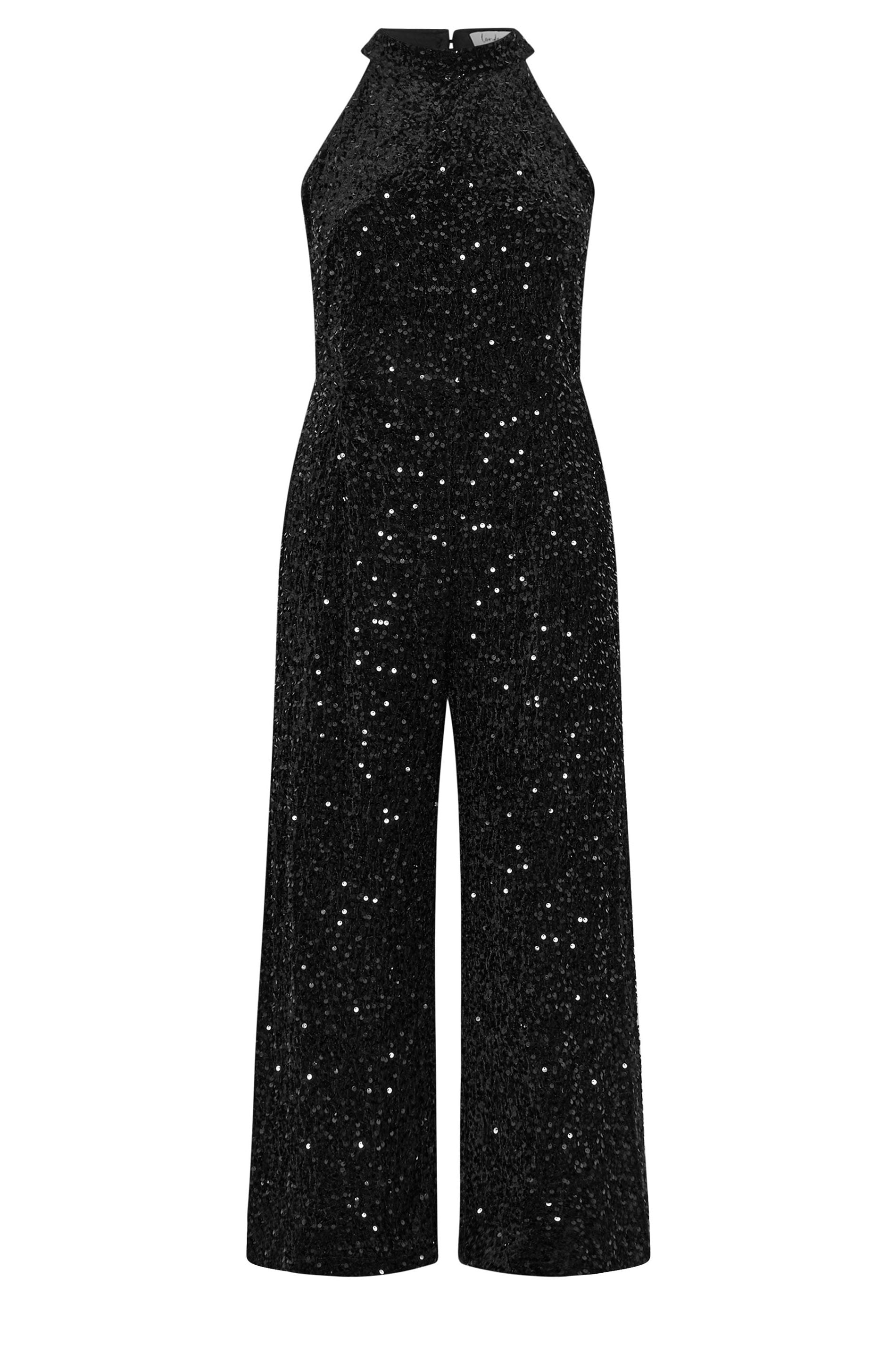 YOURS LONDON Plus Size Black Sequin Velvet Jumpsuit | Yours Clothing 6