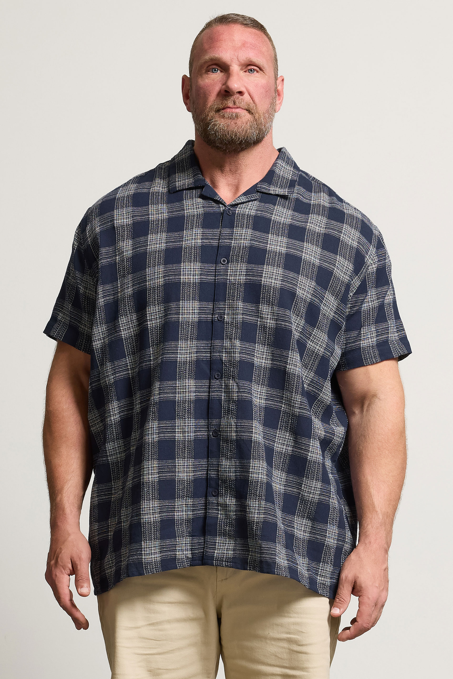 BadRhino Big & Tall Navy Blue Textured Check Print Shirt | BadRhino 1