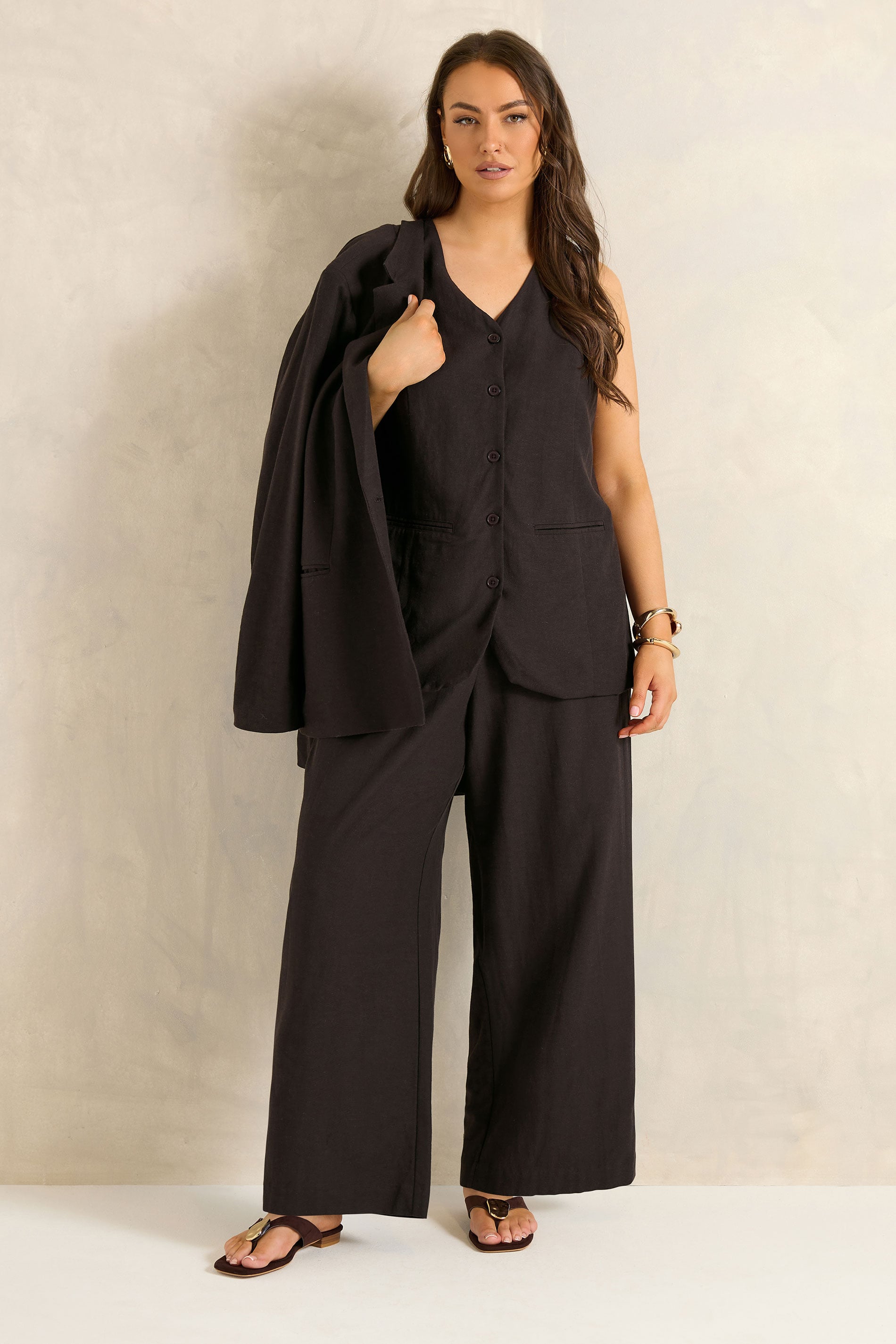 EVANS Plus Size Chocolate Brown Linen Waistcoat | Evans 6