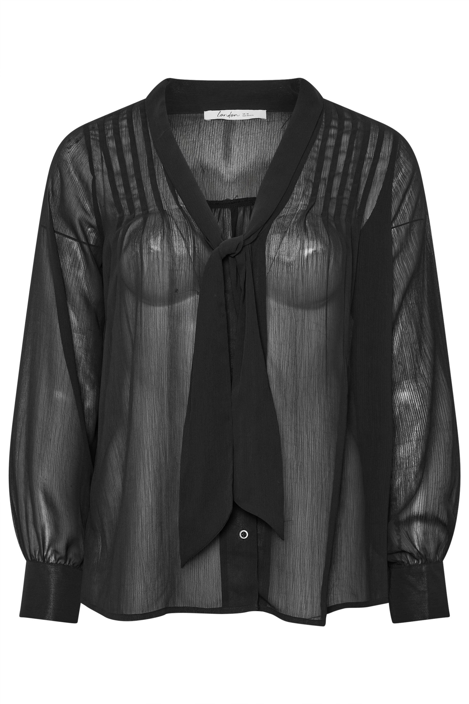 YOURS LONDON Plus Size Black Pintuck Bow Tie Blouse | Yours Clothing 5