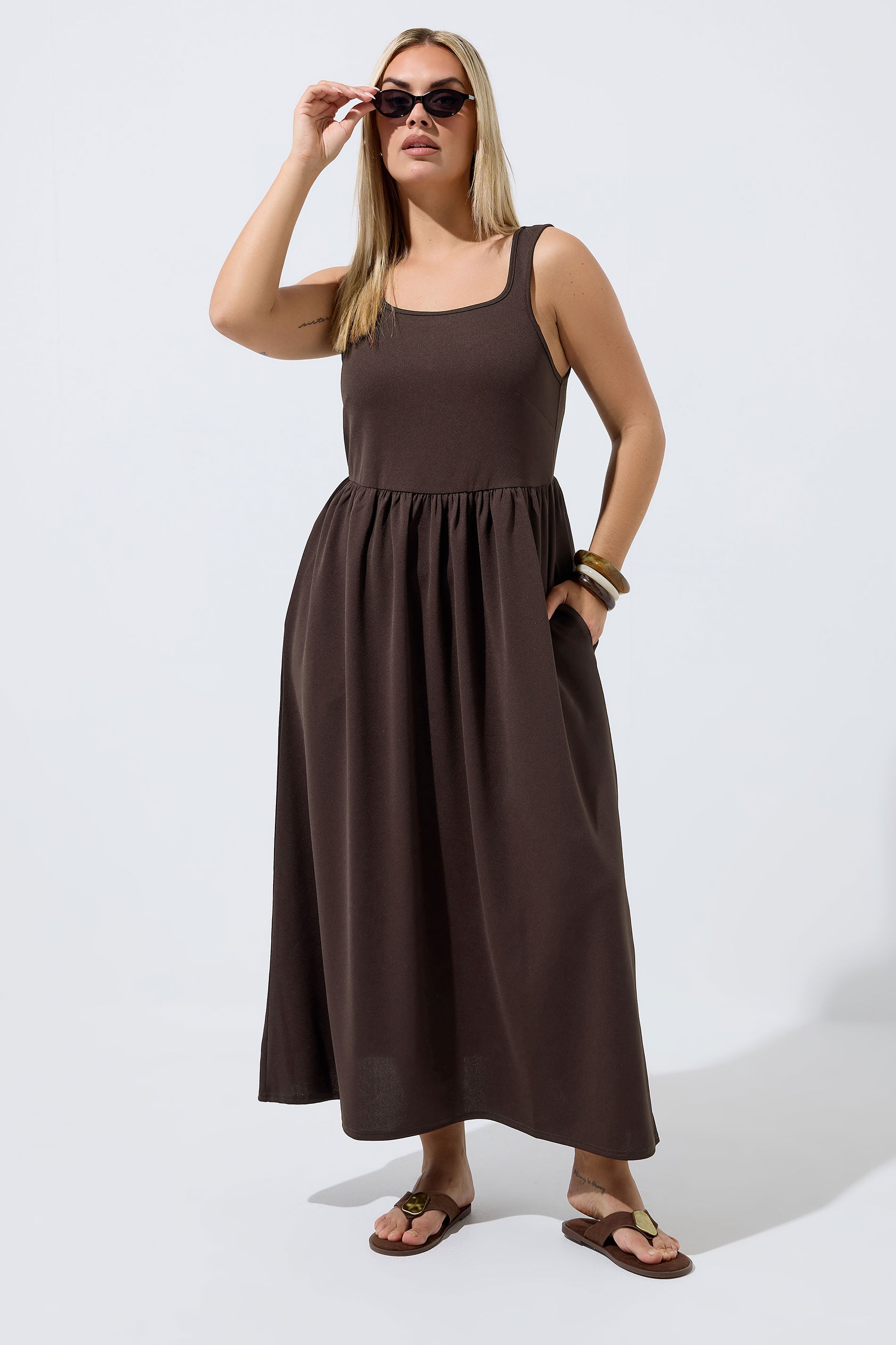 LIMITED COLLECTION Plus Size Chocolate Brown Maxi Dress | Yours Clothing 3