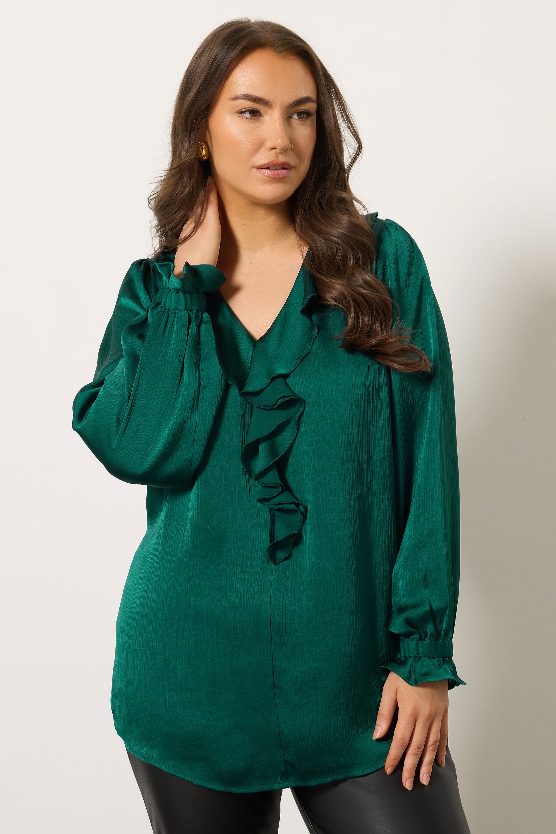 Evans Women's Green Plus Frill Detail Blouse Size 18