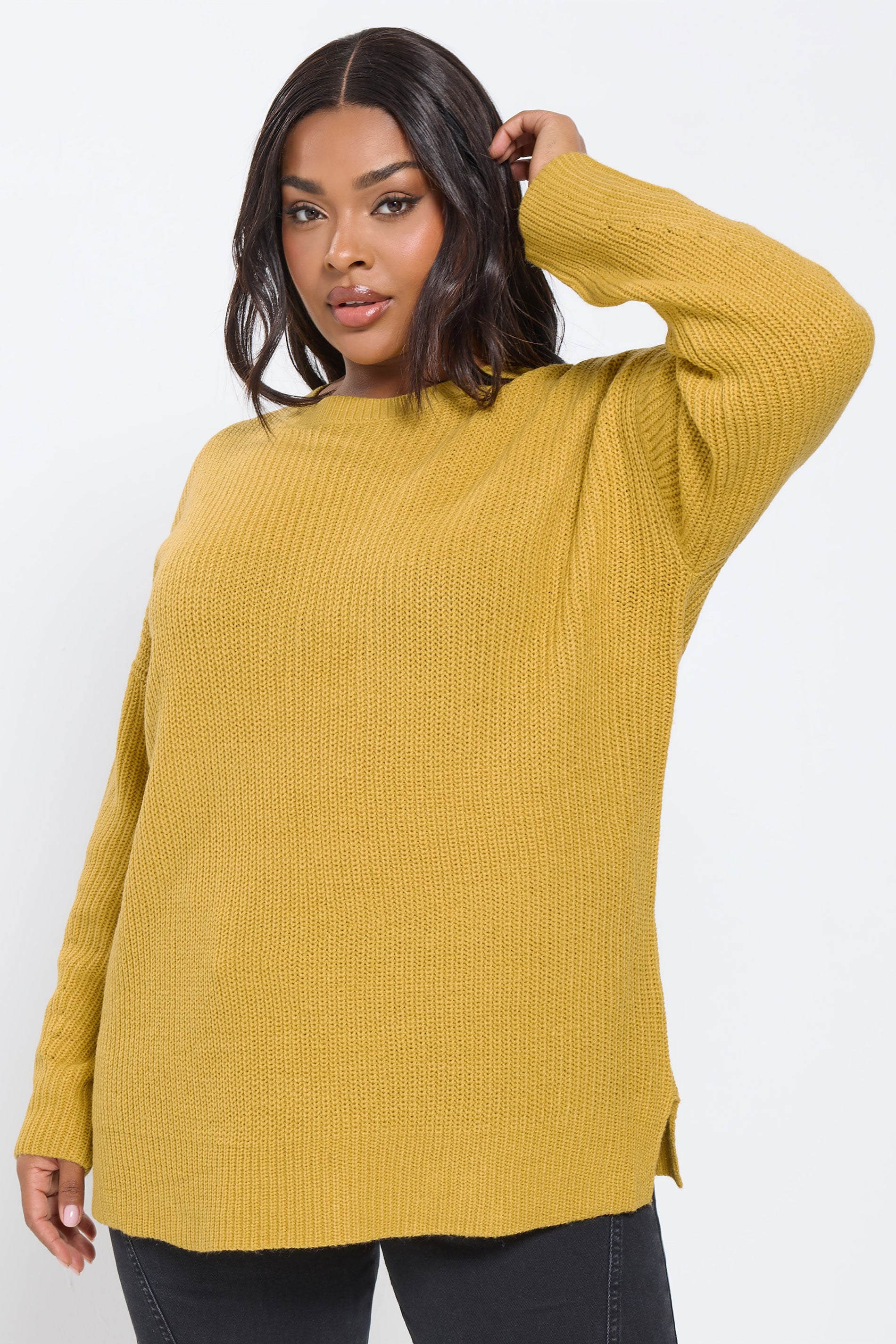 YOURS Plus Size Yellow Drop Shoulder Jumper | Yours Clothing 3