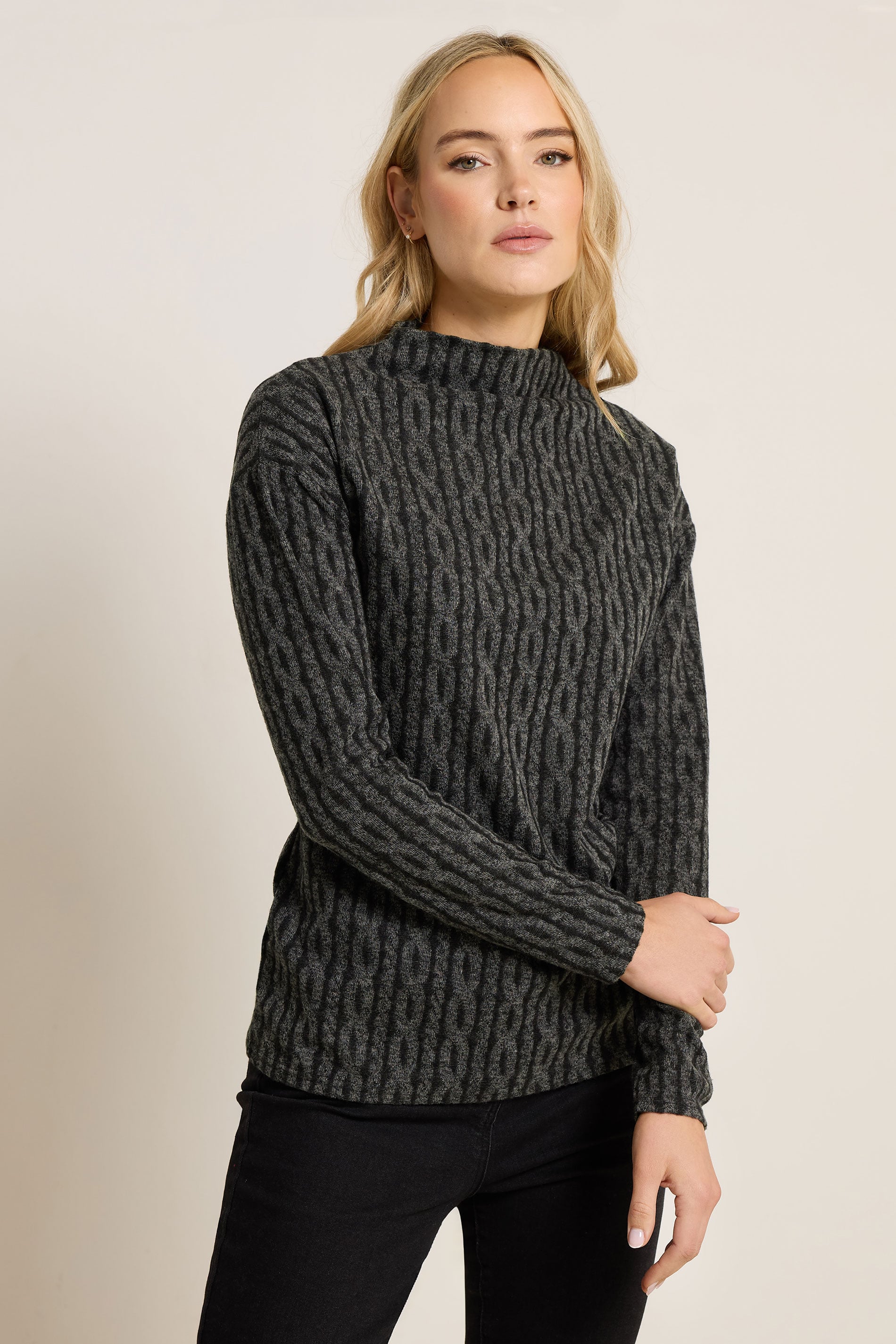 LTS Tall Charcoal Grey Knit Funnel Top | Long Tall Sally 3