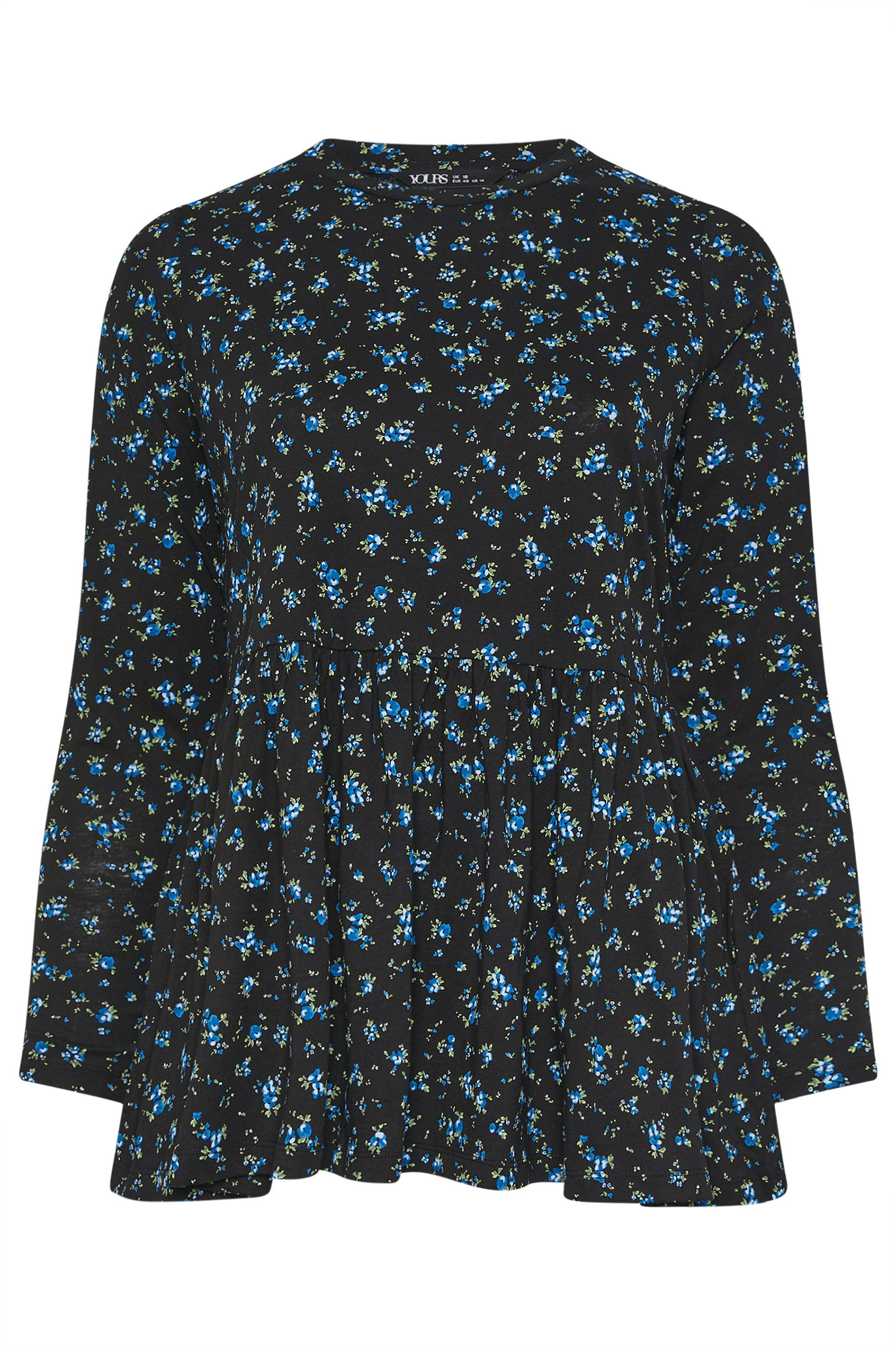 YOURS Plus Size Blue Ditsy Floral Peplum Top | Yours Clothing 5