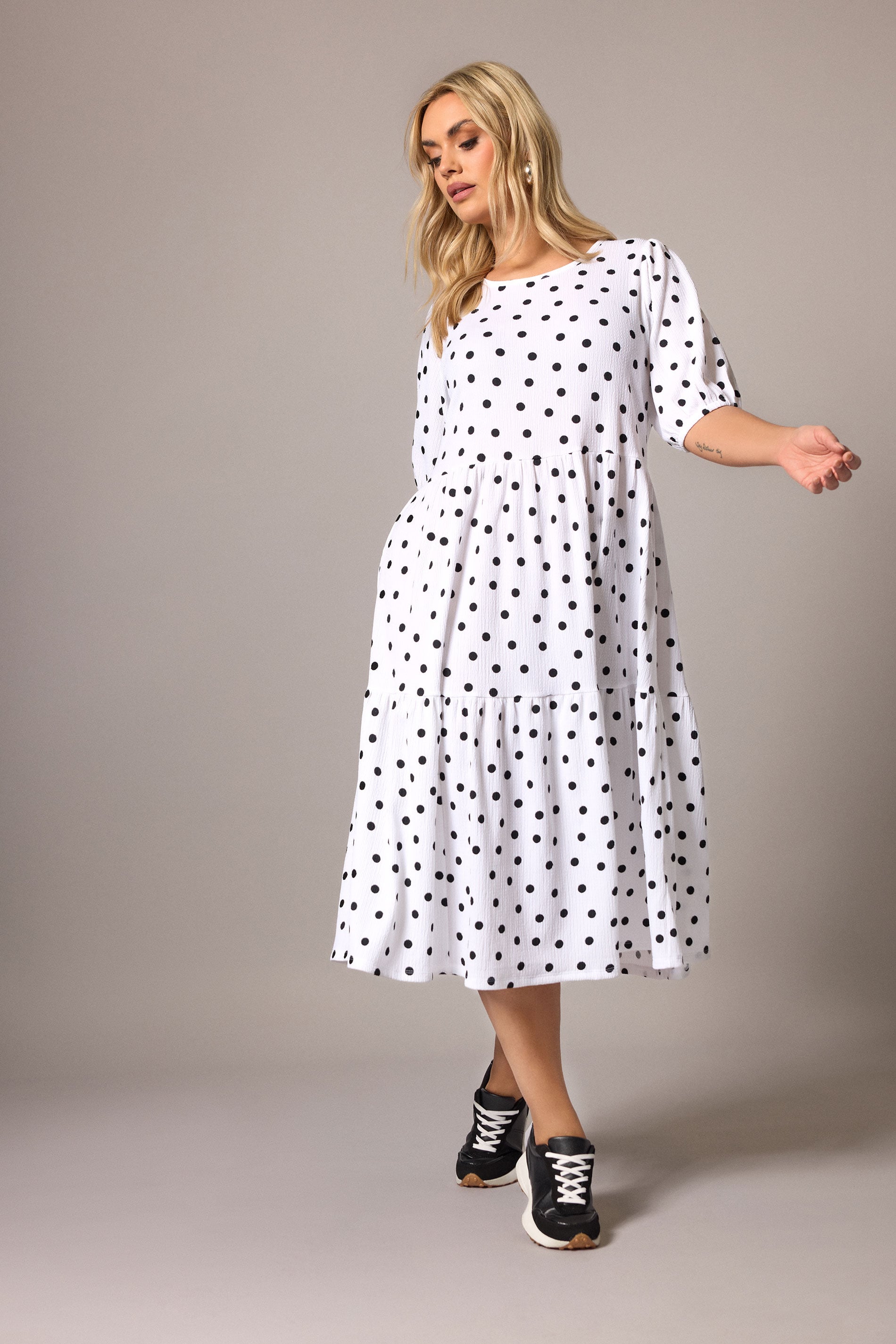 YOURS Plus Size White Polka Dot Tiered Maxi Dress | Yours Clothing 3