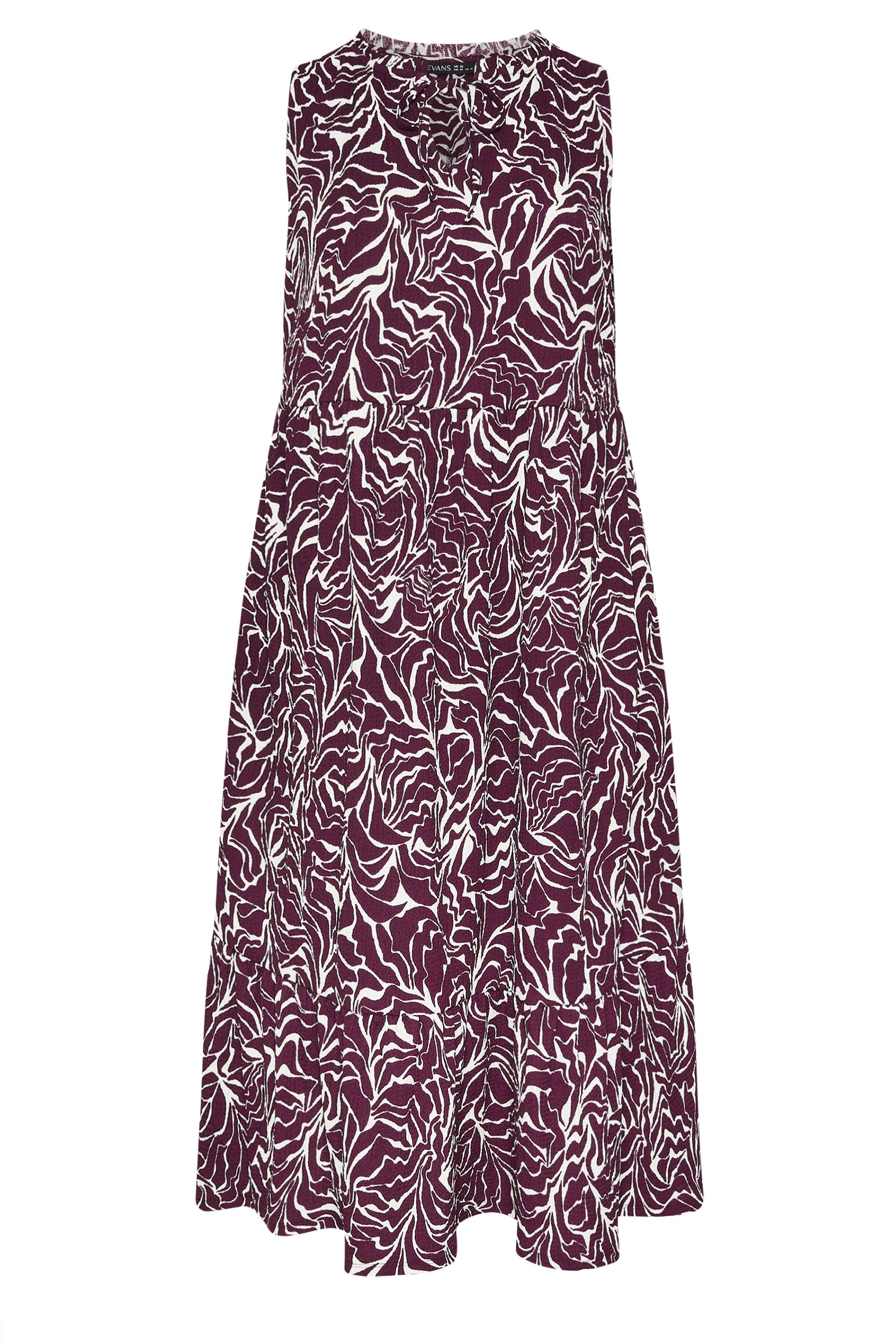 EVANS Plus Size Purple Abstract Print Tie Neck Dress | Evans 5
