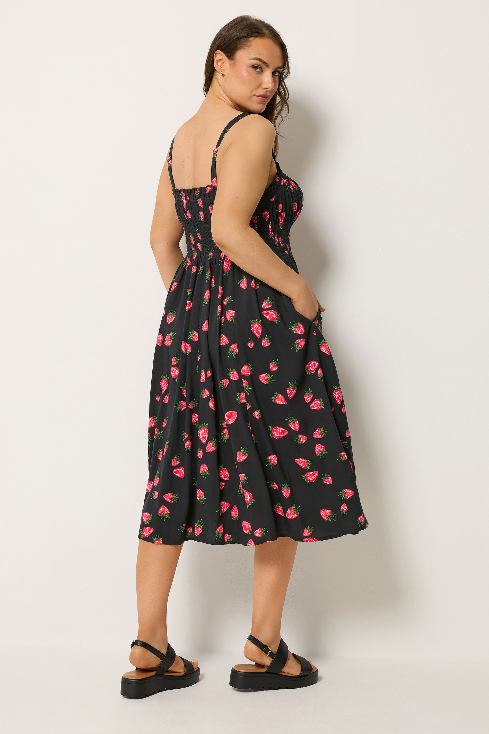 YOURS Plus Size Black Strawberry Print Midi Dress | Yours Clothing 4