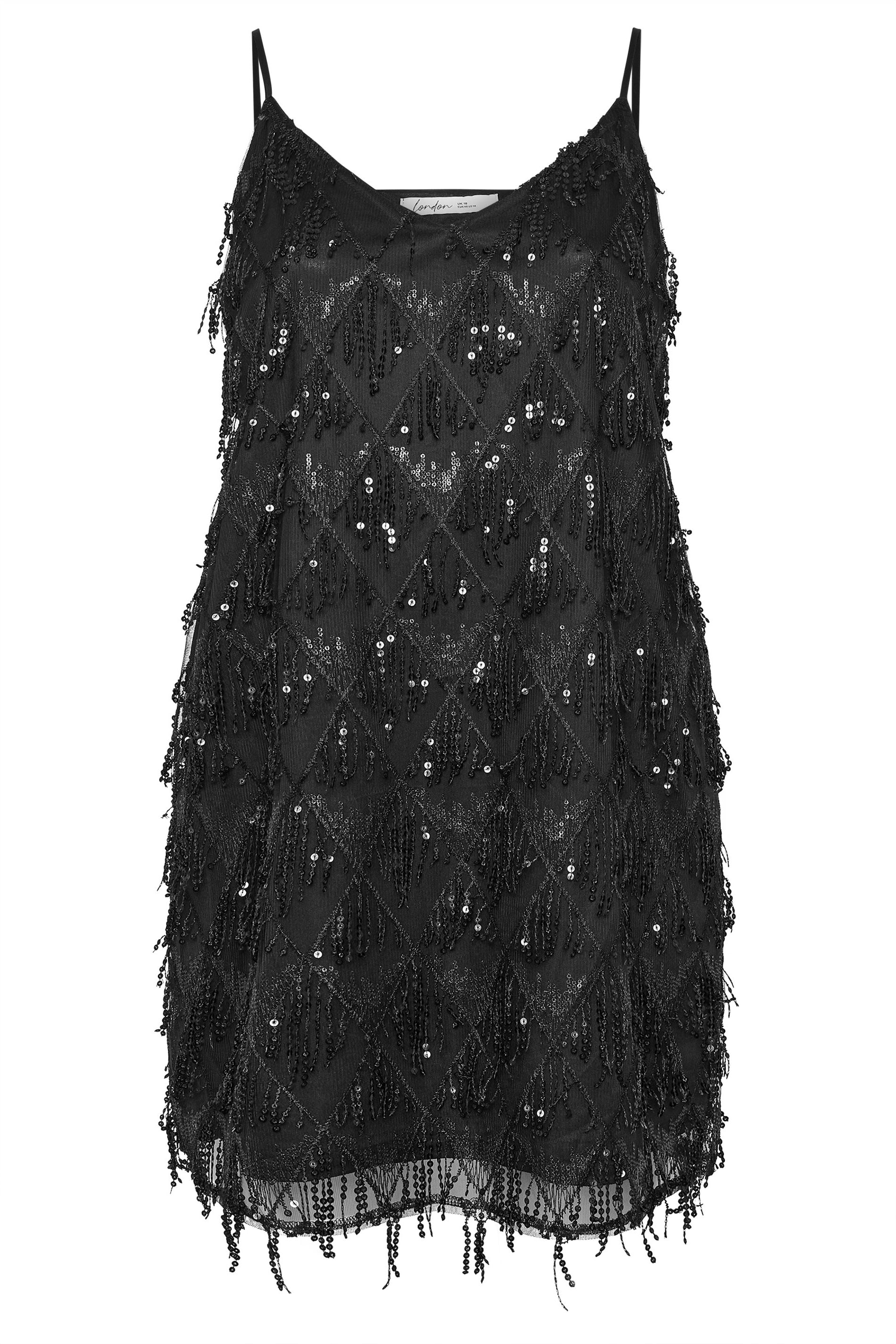 YOURS LONDON Plus Size Black Sequin Tassel Mini Slip Dress | Yours Clothing 7