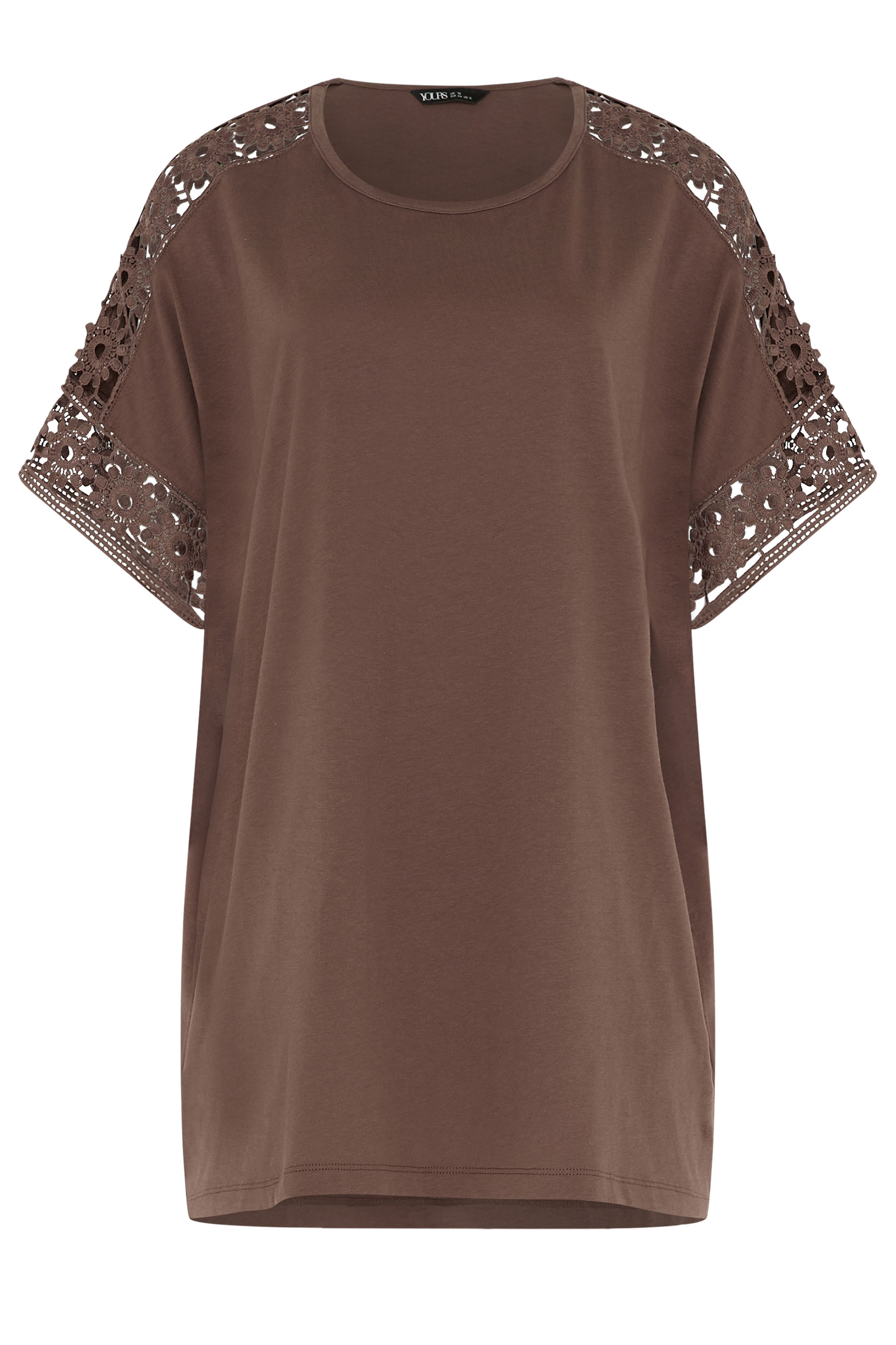 YOURS Plus Size Brown Crochet T-Shirt | Yours Clothing 5