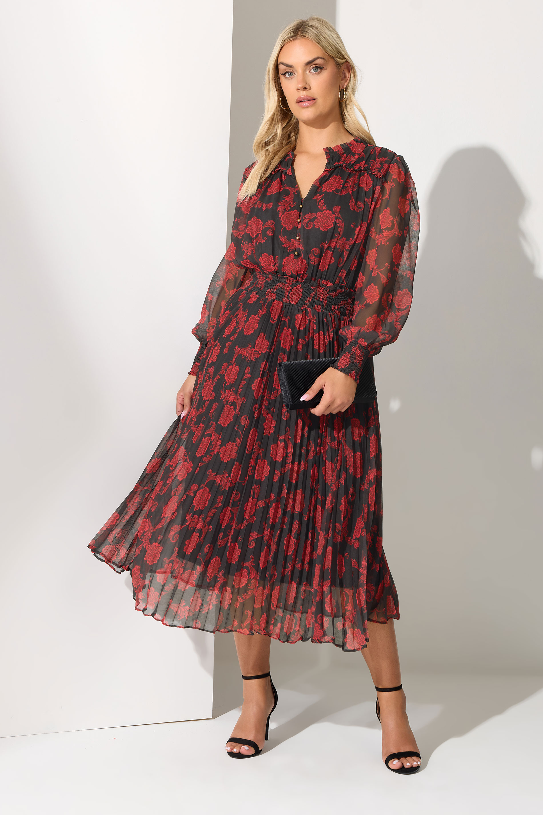 YOURS LONDON Plus Size Black Floral Pleated Shirt Dress | Yours Clothing 3