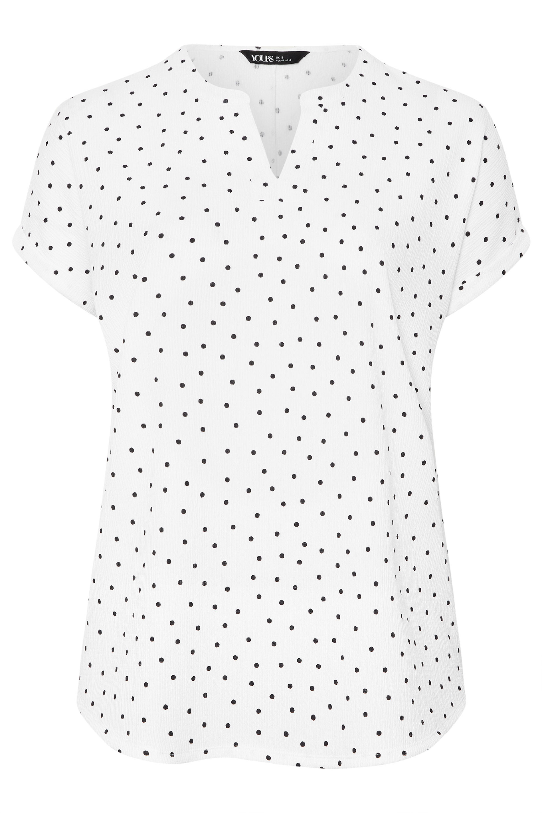 YOURS Plus Size White Textured Polka Dot Notch Neck Top | Yours Clothing 5