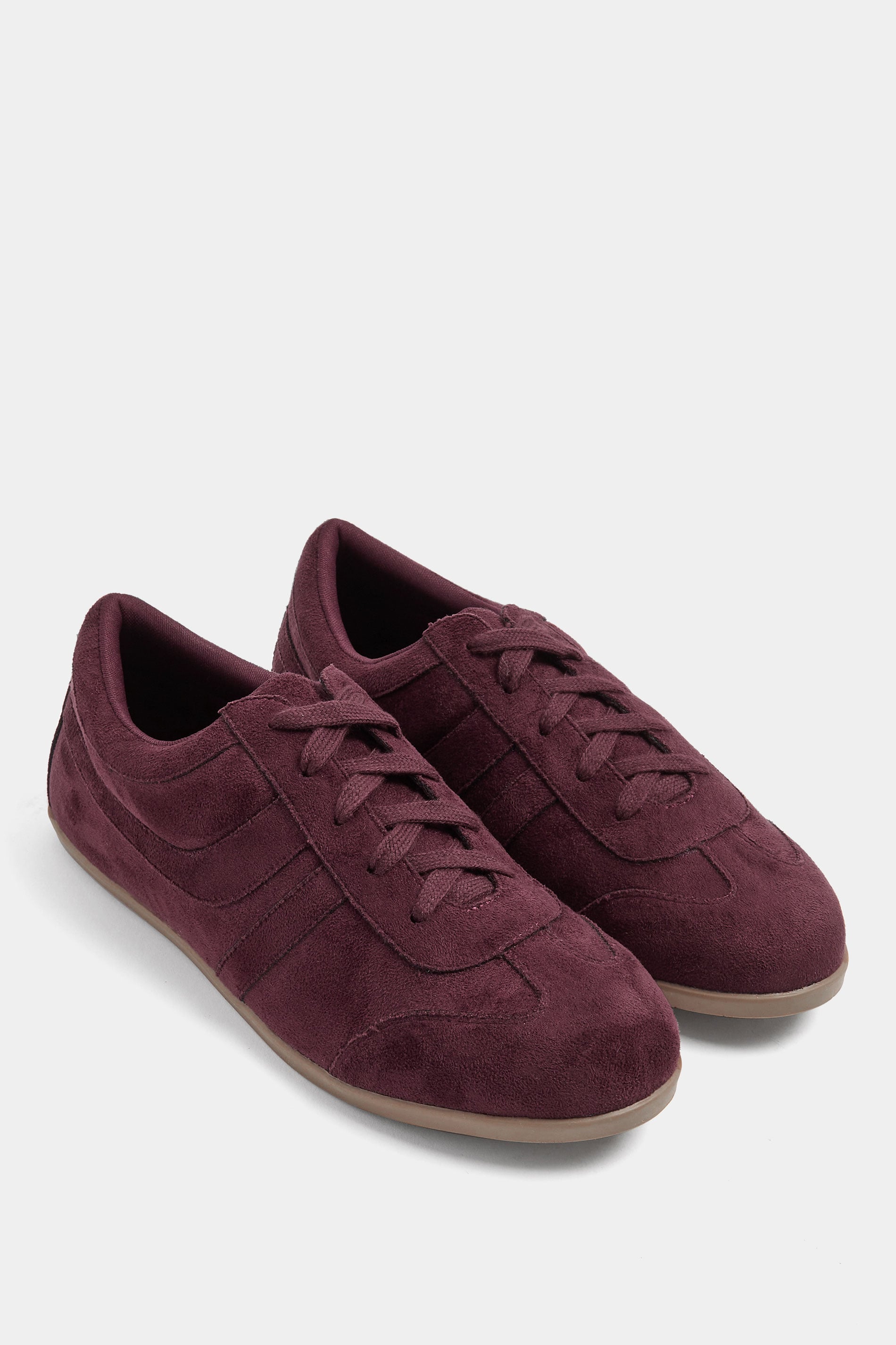 Burgundy Red Faux Suede Low Retro Stripe Trainers In Extra Wide EEE Fit | Yours Clothing 3