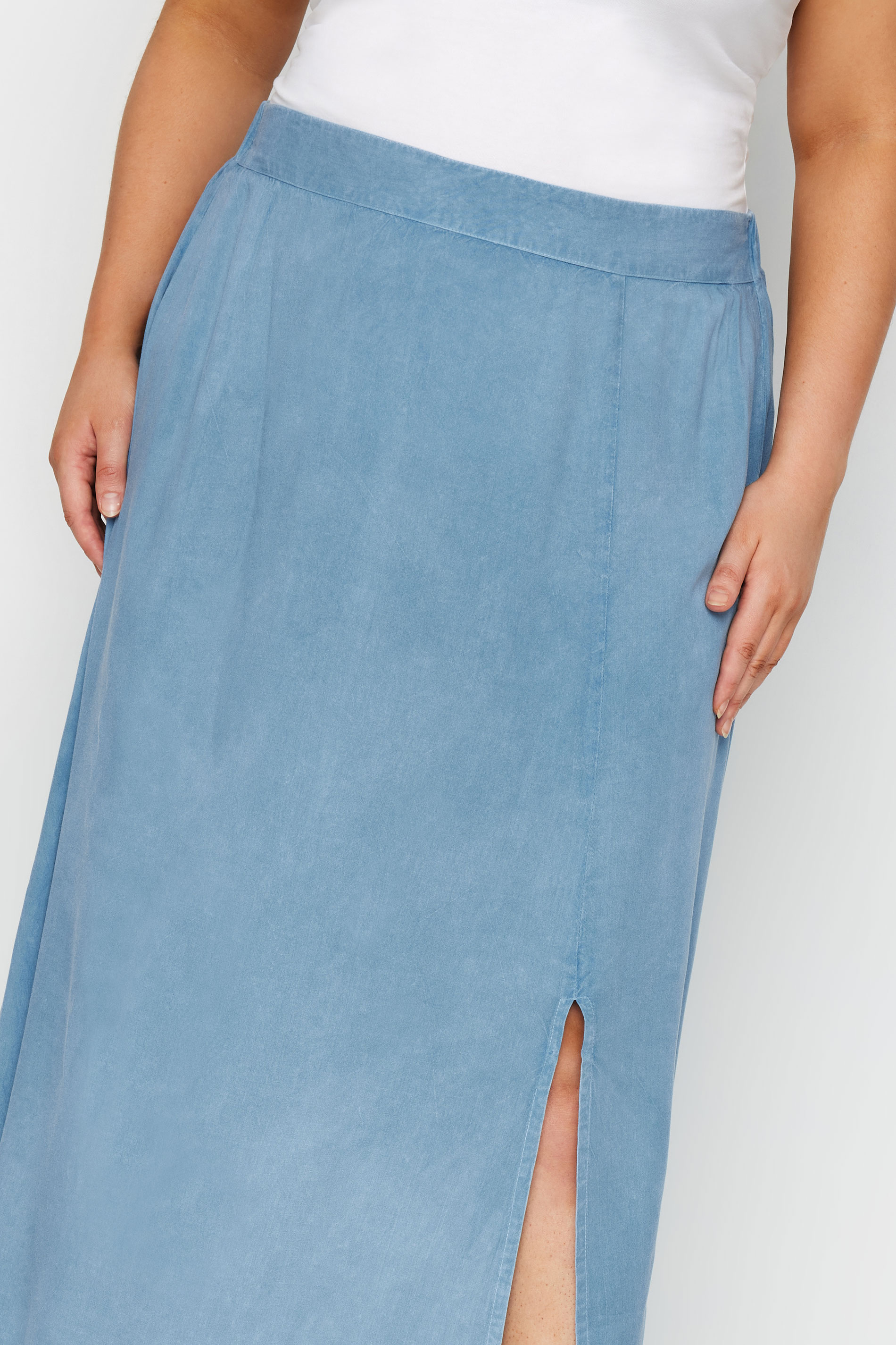 YOURS Plus Size Blue Chambray Maxi Skirt | Yours Clothing 5