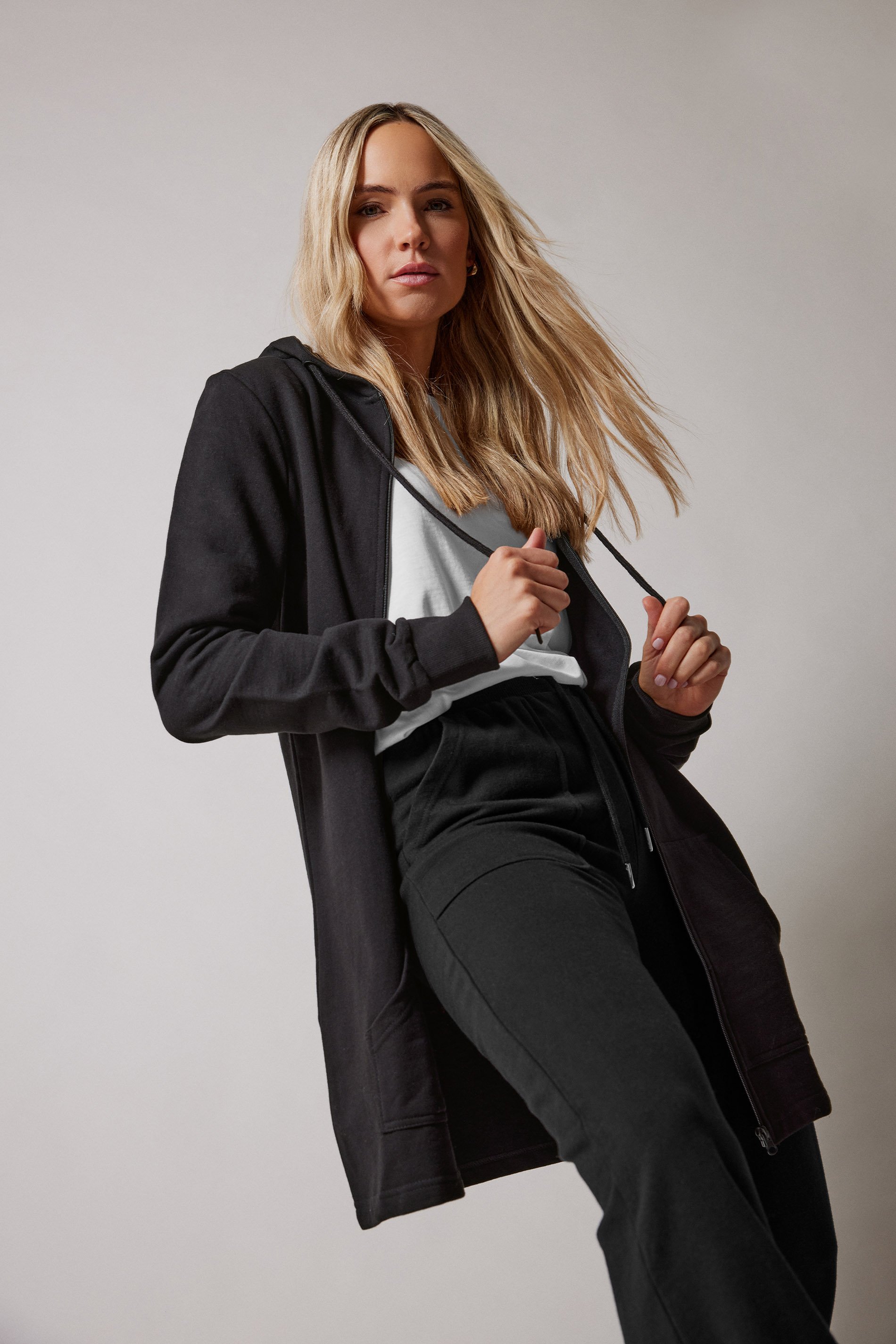 LTS Tall Women's Black Cotton Longline Hoodie | Long Tall Sally 1