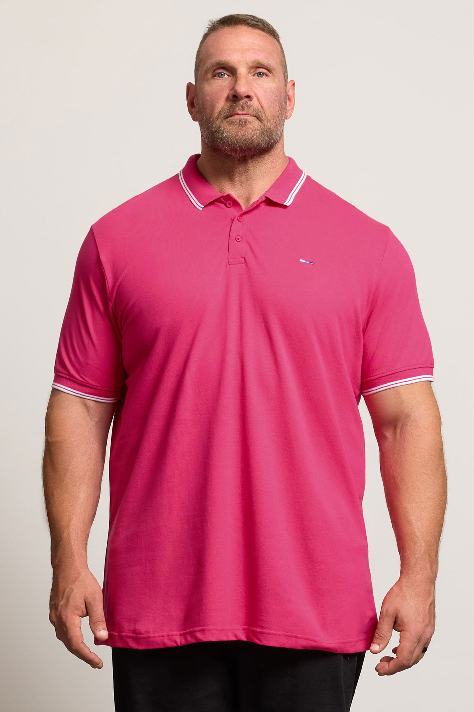 BadRhino Big & Tall Pink & White Tipped Polo Shirt | BadRhino 3
