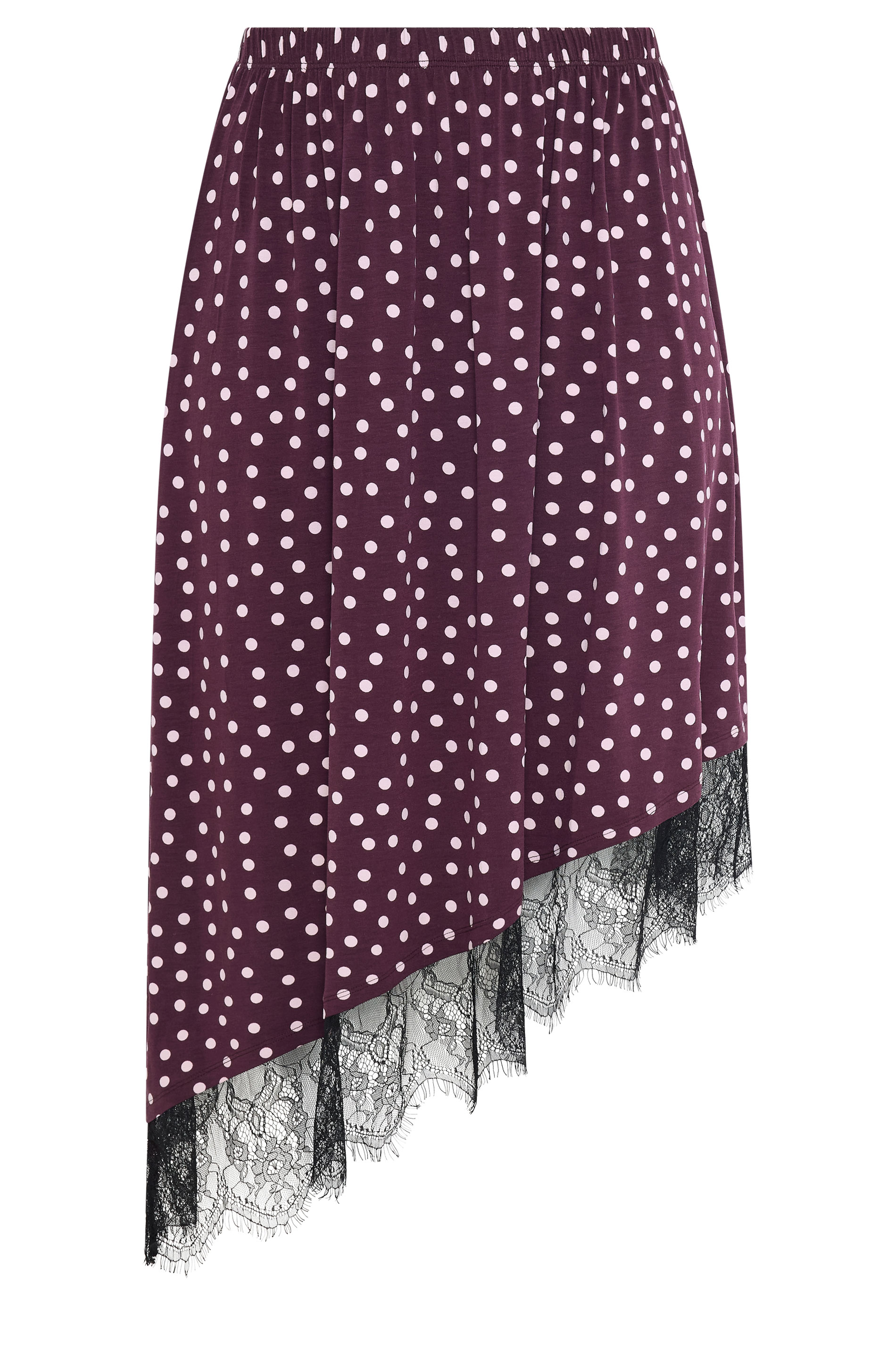 YOURS Plus Size Purple Polka Dot Lace Asymmetric Hem Skirt | Yours Clothing 5