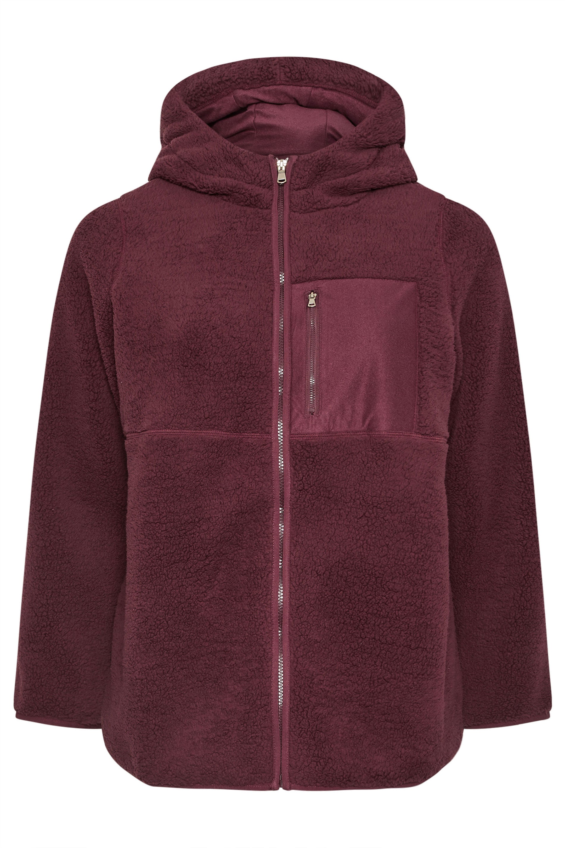 YOURS Plus Size Burgundy Red Hooded Pocket Fleece Jacket | Yours Clothing 6