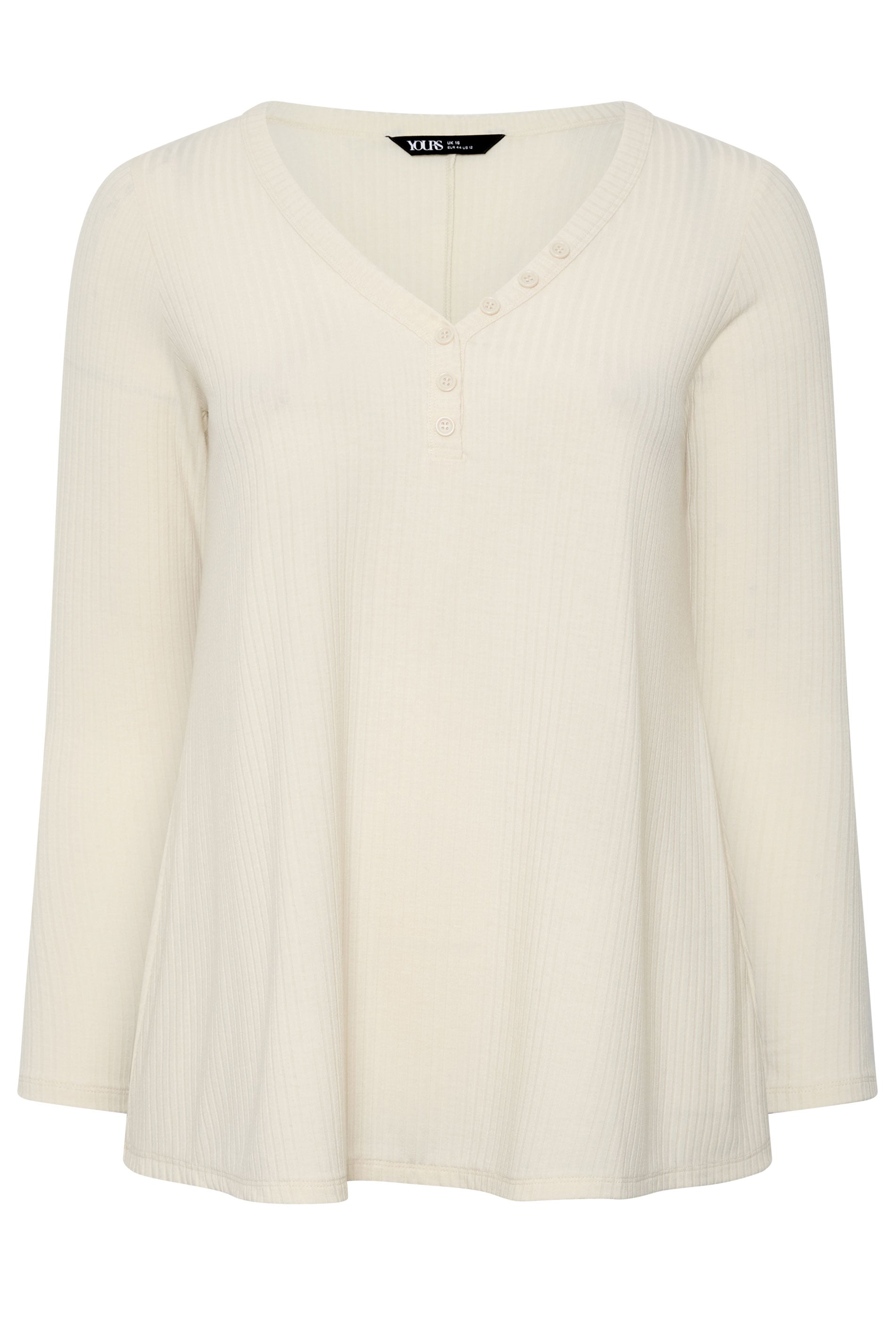 YOURS Plus Size Cream Henley Swing Top | Yours Clothing 1