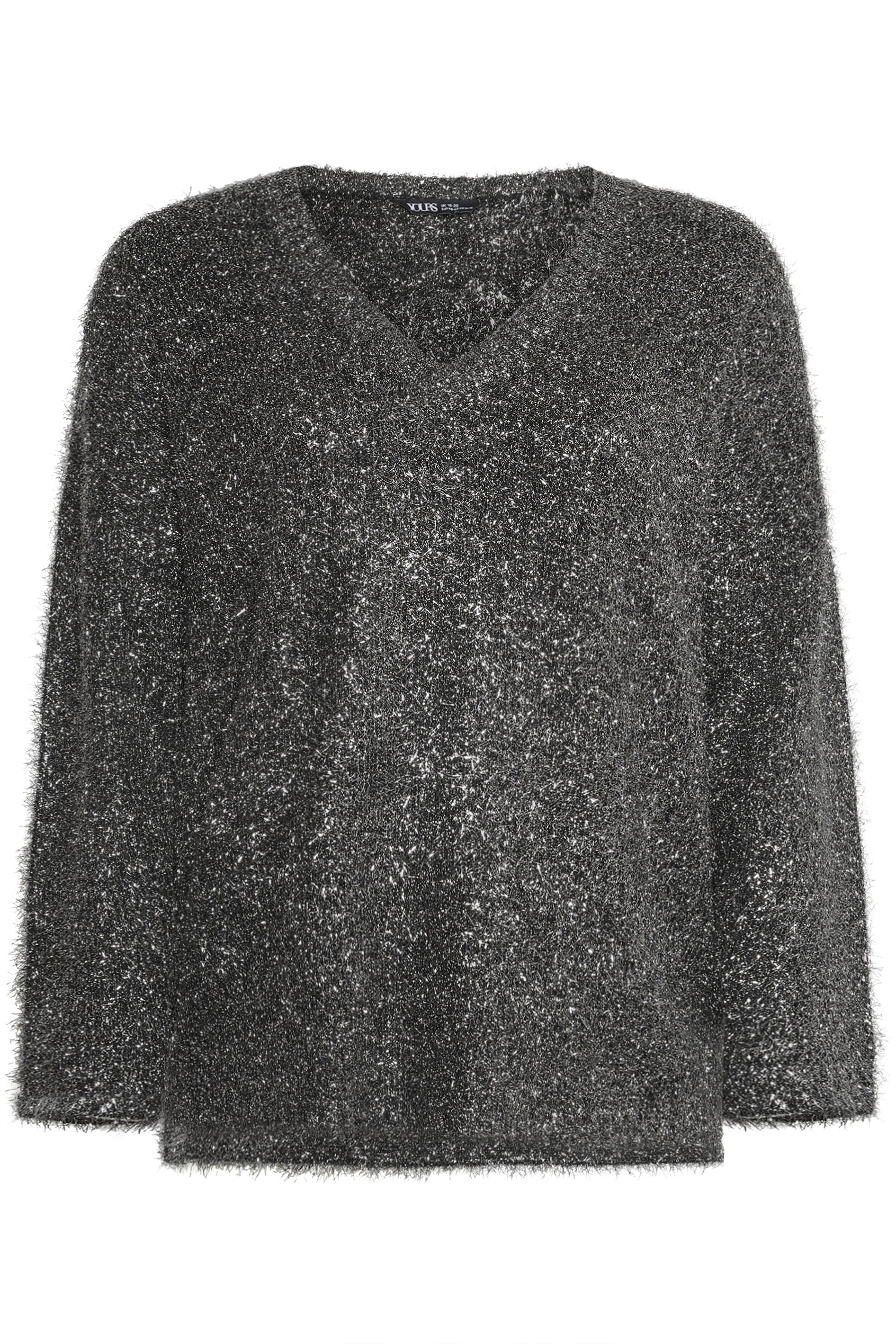 YOURS Plus Size Black Tinsel V-Neck Jumper | Yours Clothing 5