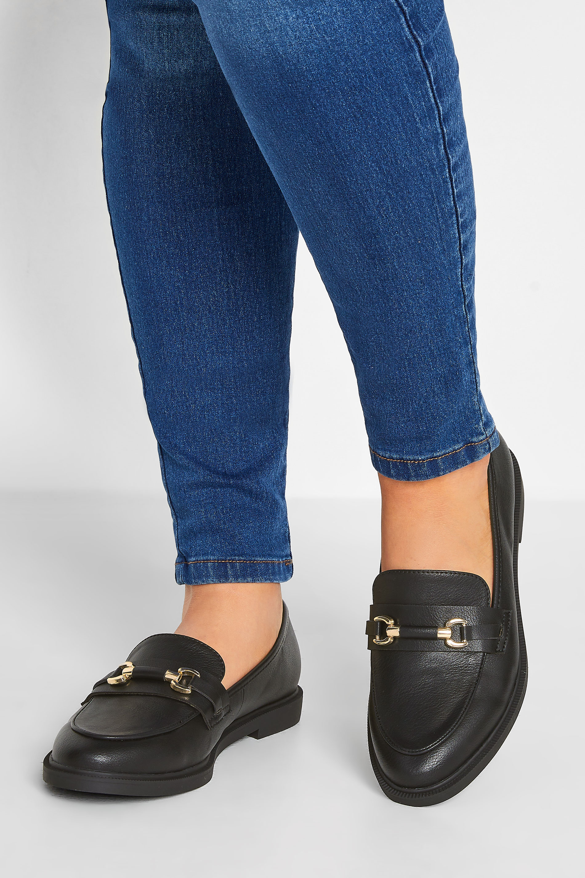 Black PU Chain Detail Loafer In Wide E Fit & Extra Wide EEE Fit | Yours Clothing 1