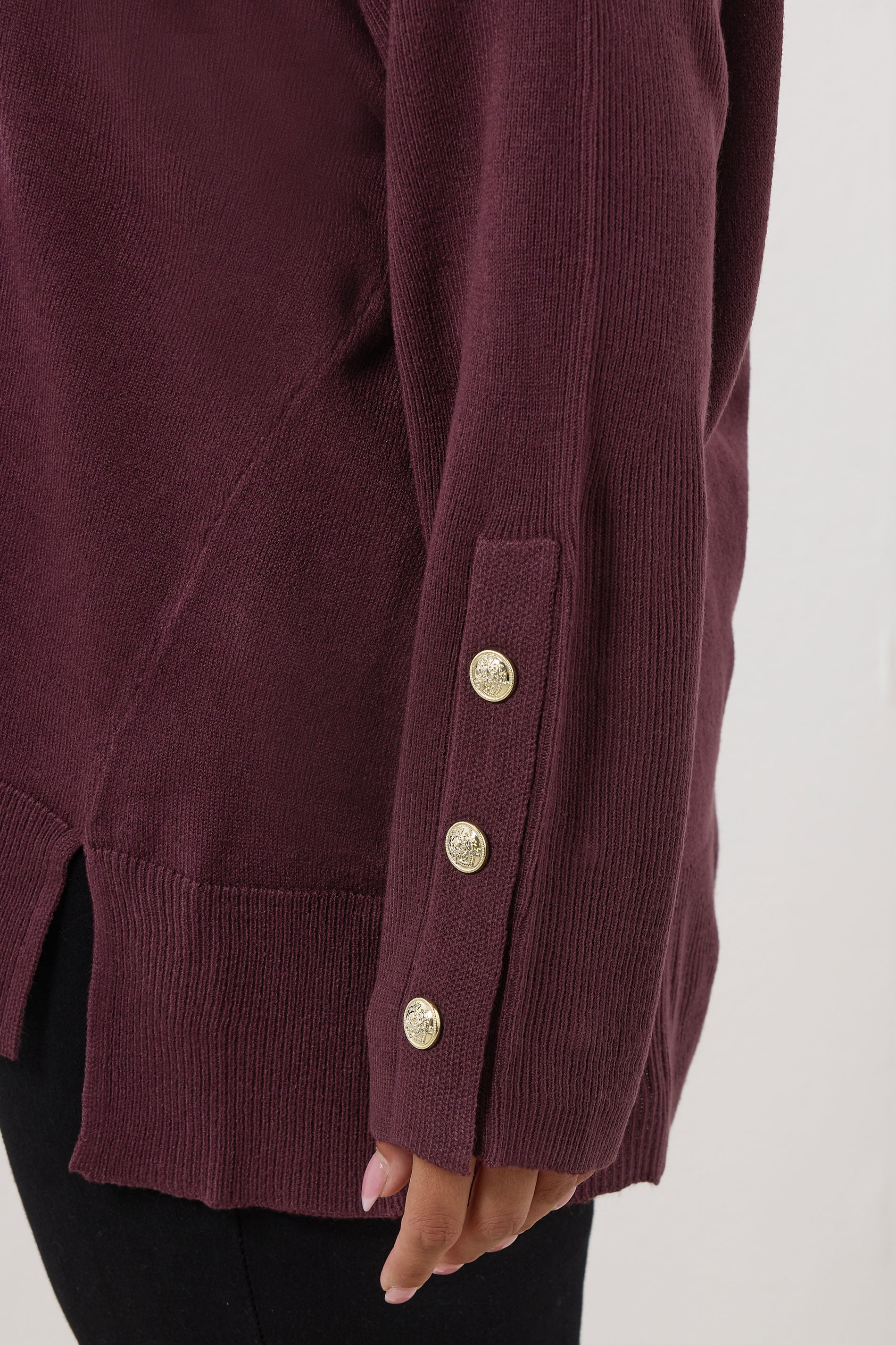 YOURS Plus Size Purple Button V-Neck Jumper | Yours Clothing 4