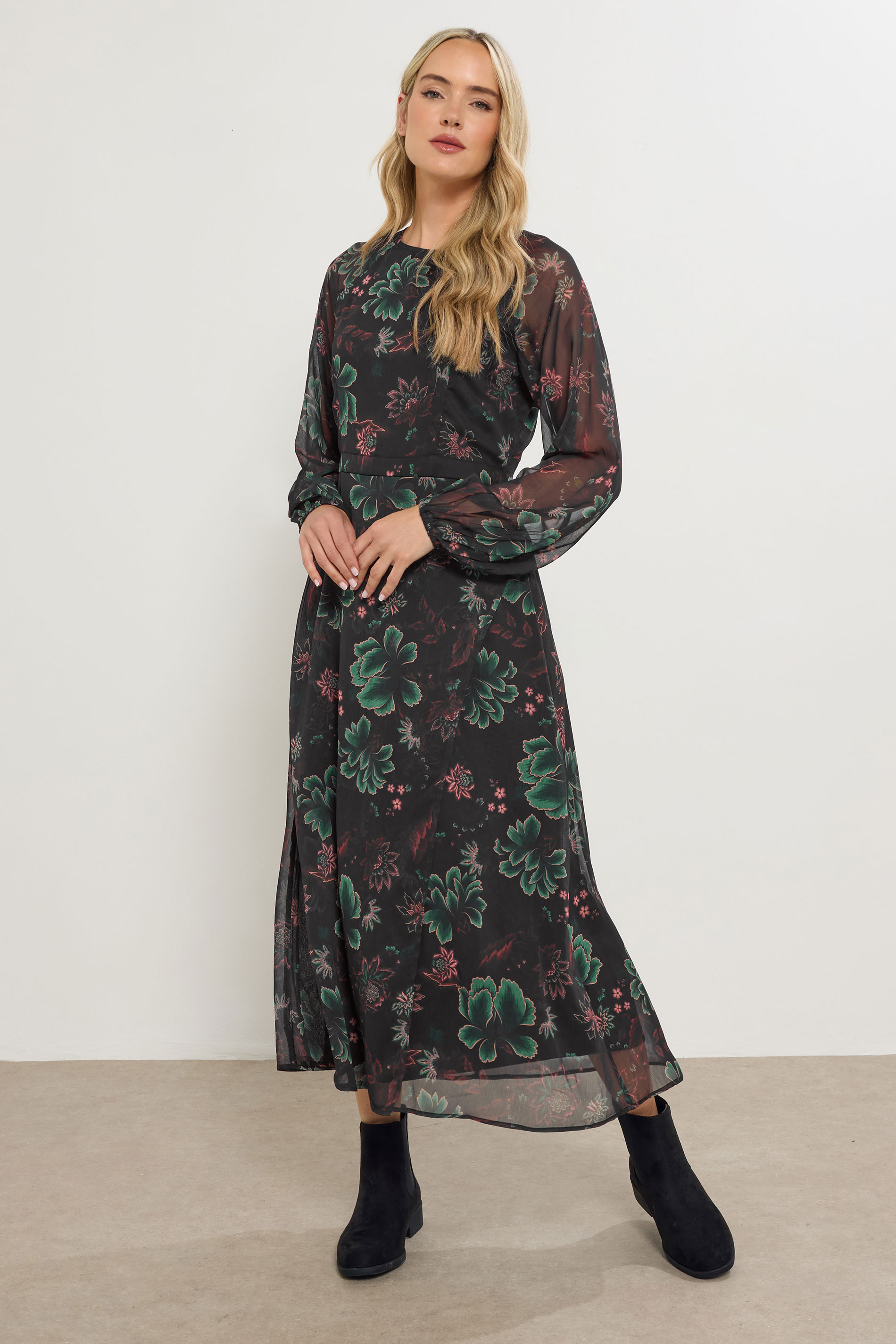 LTS Tall Black Chiffon Floral Maxi Dress | Long Tall Sally 3