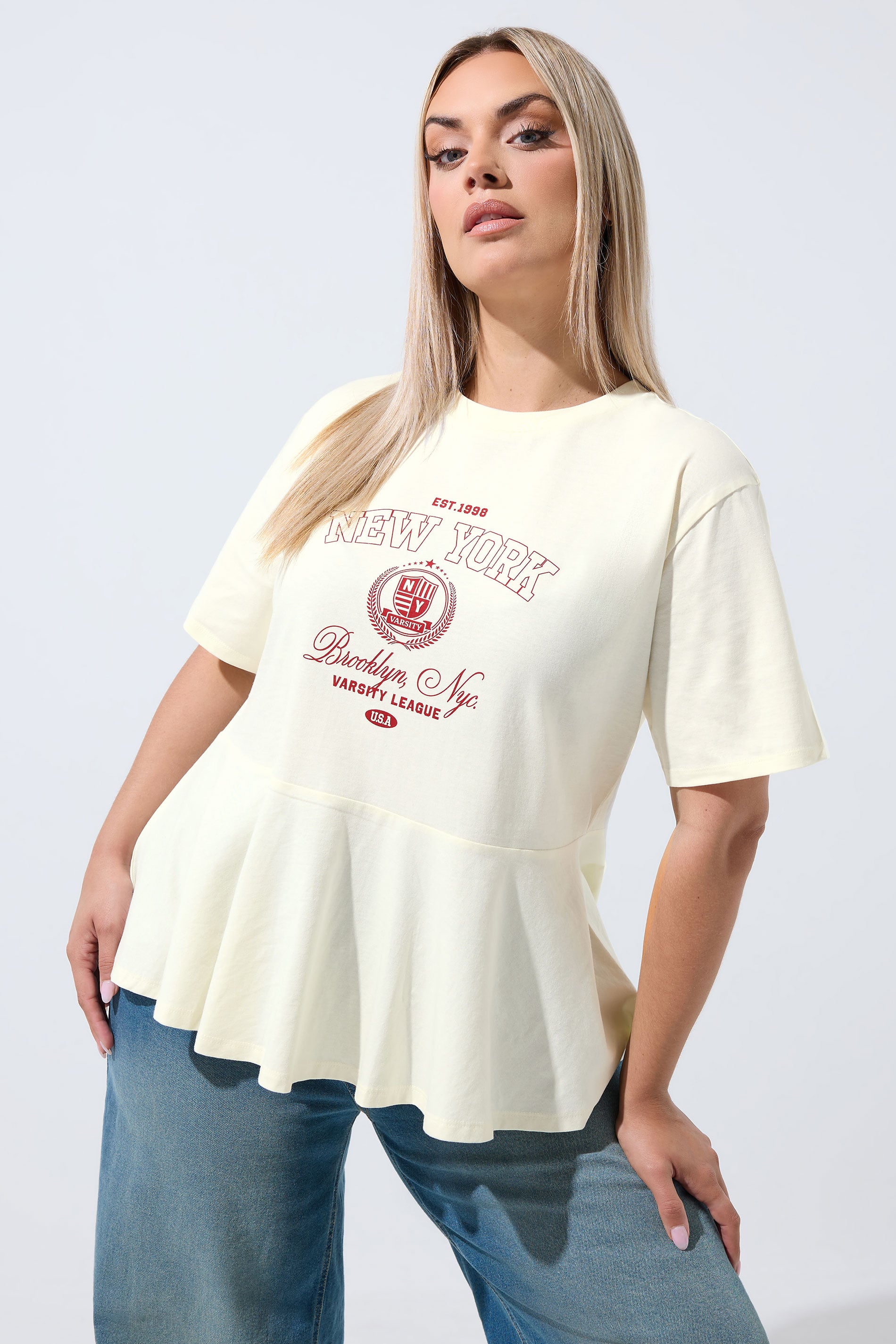 LIMITED COLLECTION Plus Size Ivory White Sporty New York Peplum Top 3