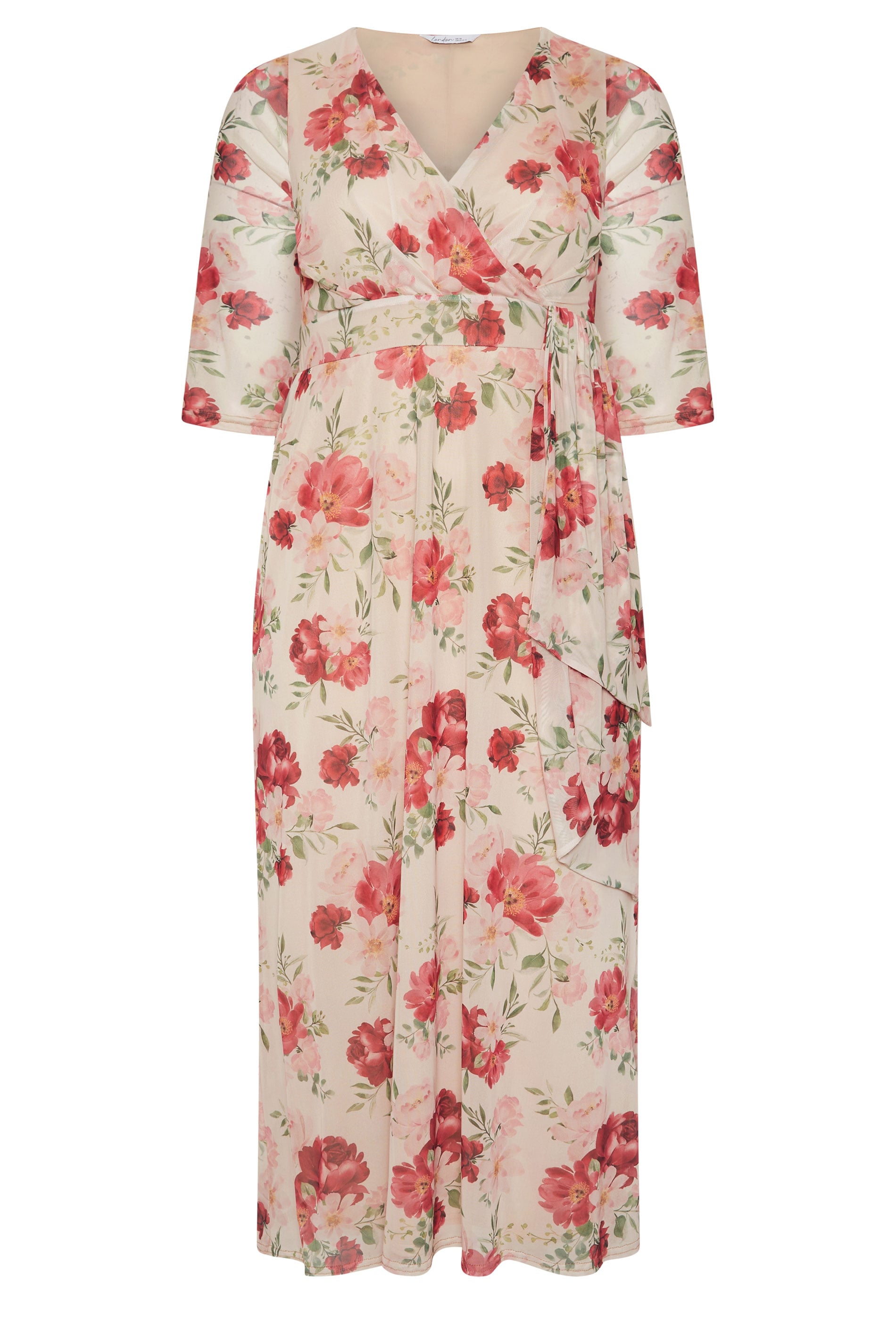 YOURS LONDON Plus Size Ivory White Floral Mesh Wrap Dress | Yours Clothing 5