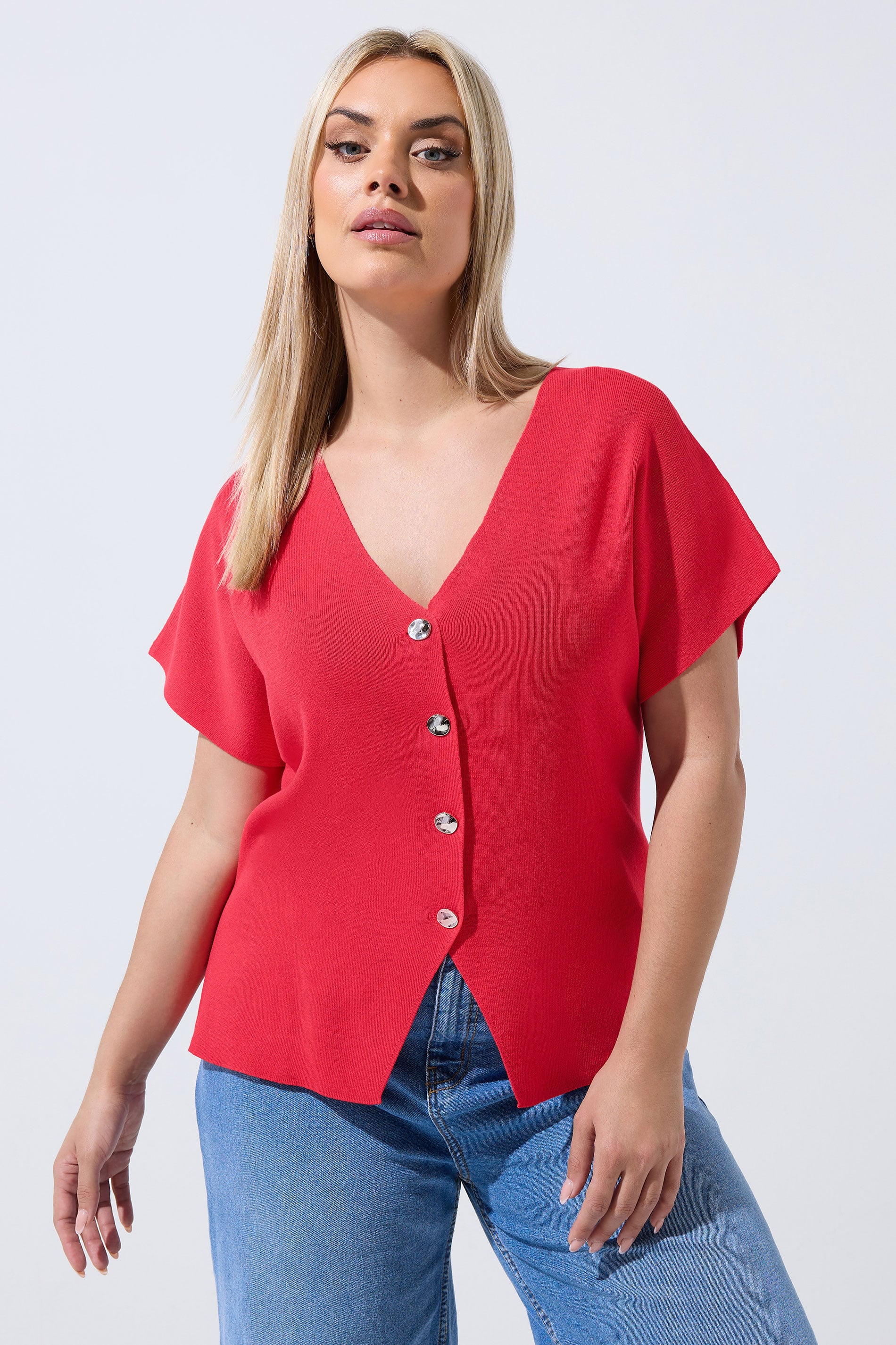 LIMITED COLLECTION Plus Size Red Short Sleeve Knitted Top | Yours Clothing 3