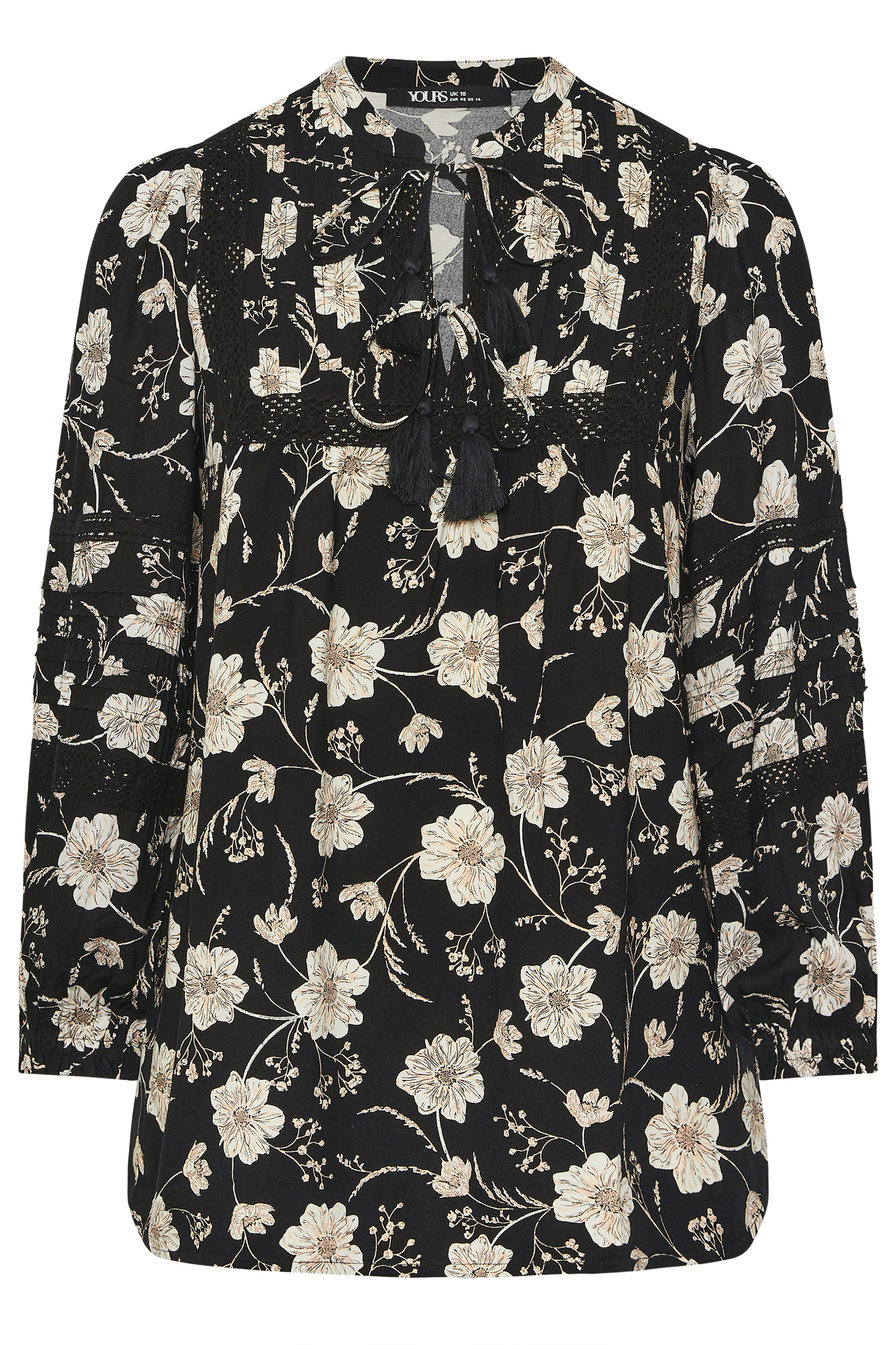 YOURS Plus Size Black Floral Crochet Trim Blouse | Yours Clothing 6