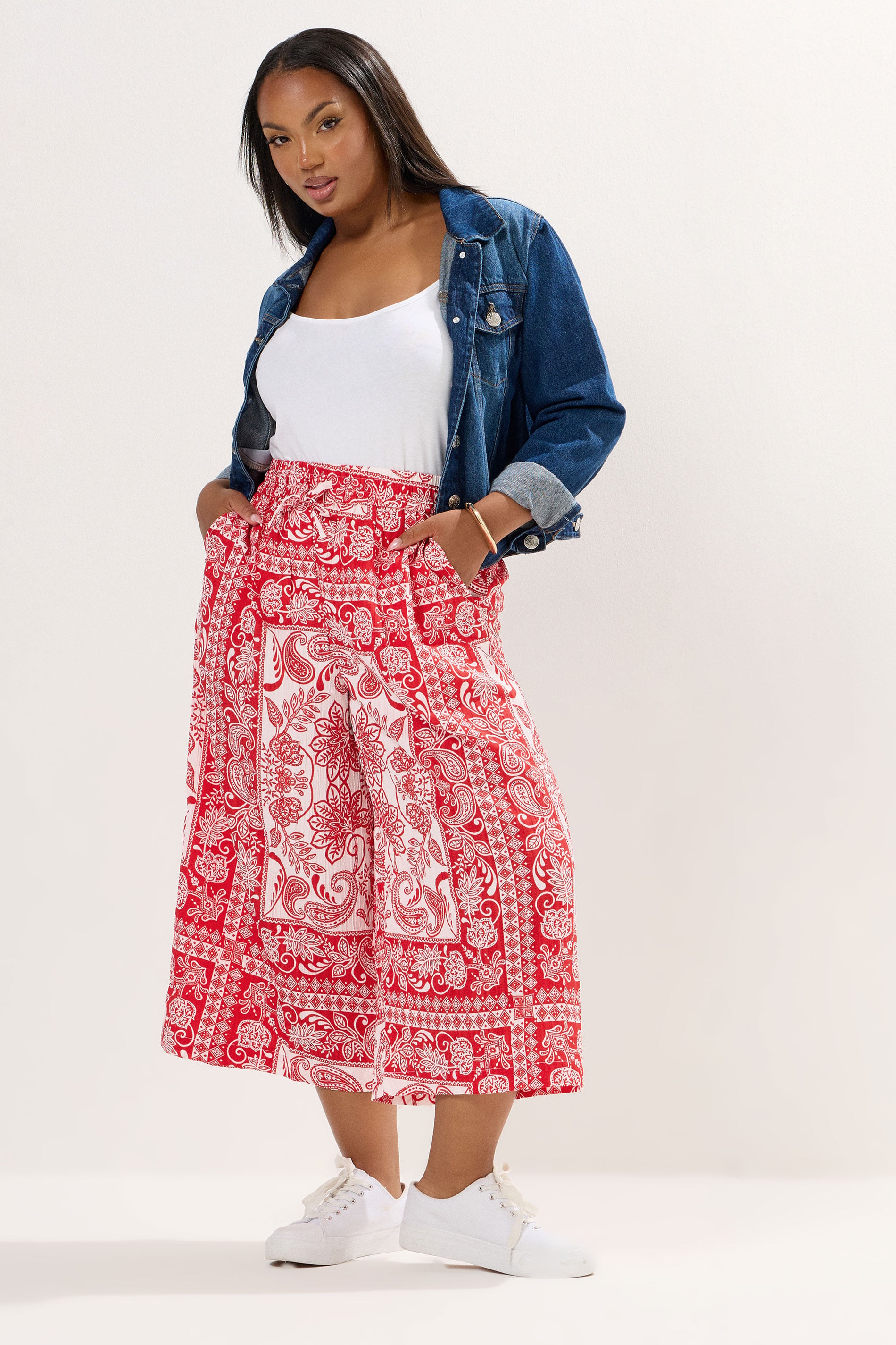 YOURS Plus Size Red Paisley Midaxi Culottes | Yours Clothing 3